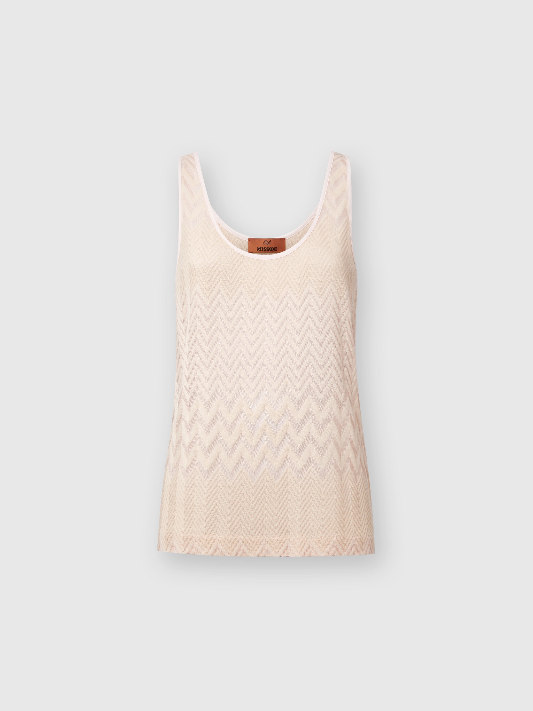 Tank top in zigzag cotton and viscose knit