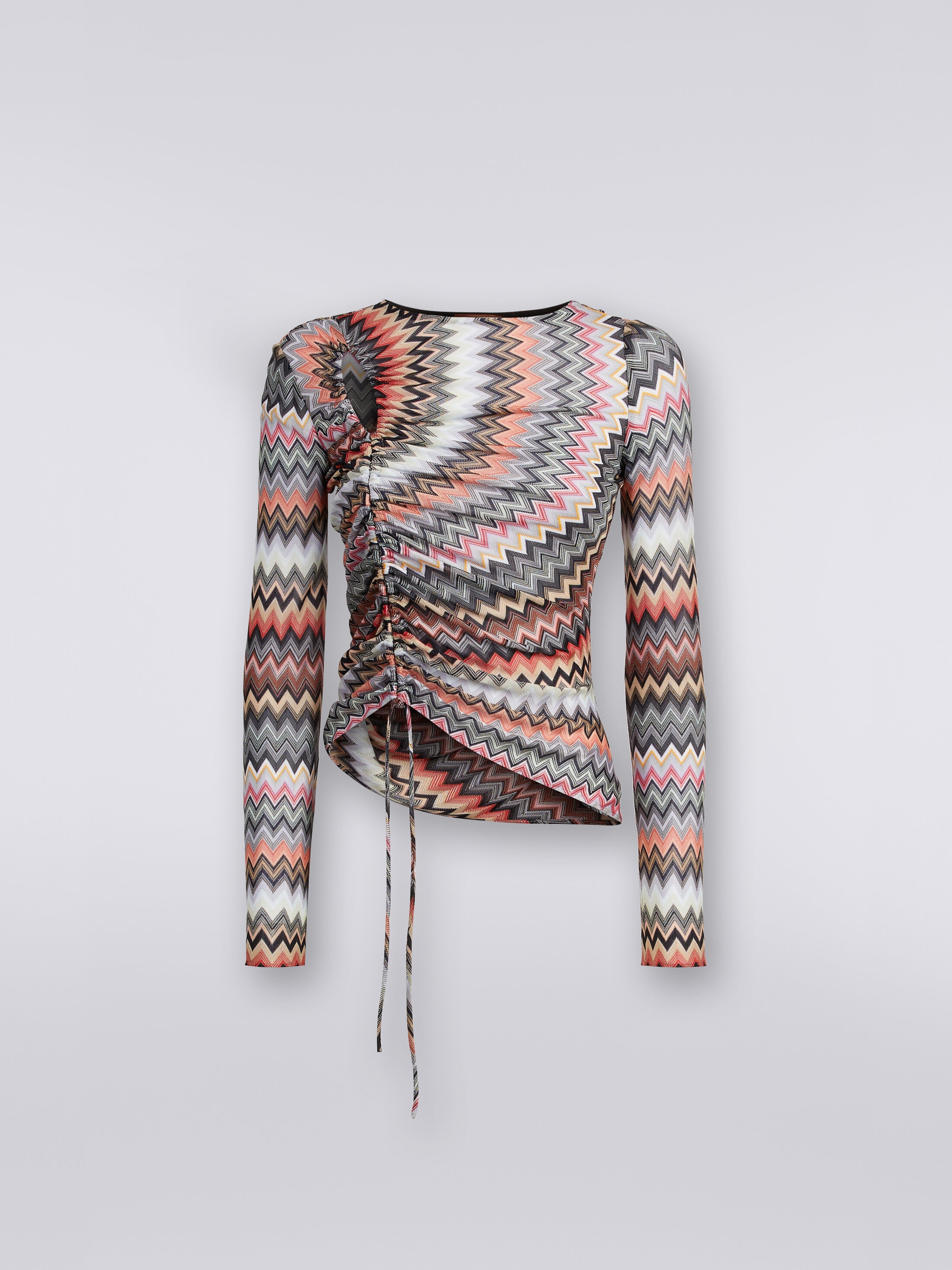Zigzag long-sleeved top with gathers and cut-out detail
