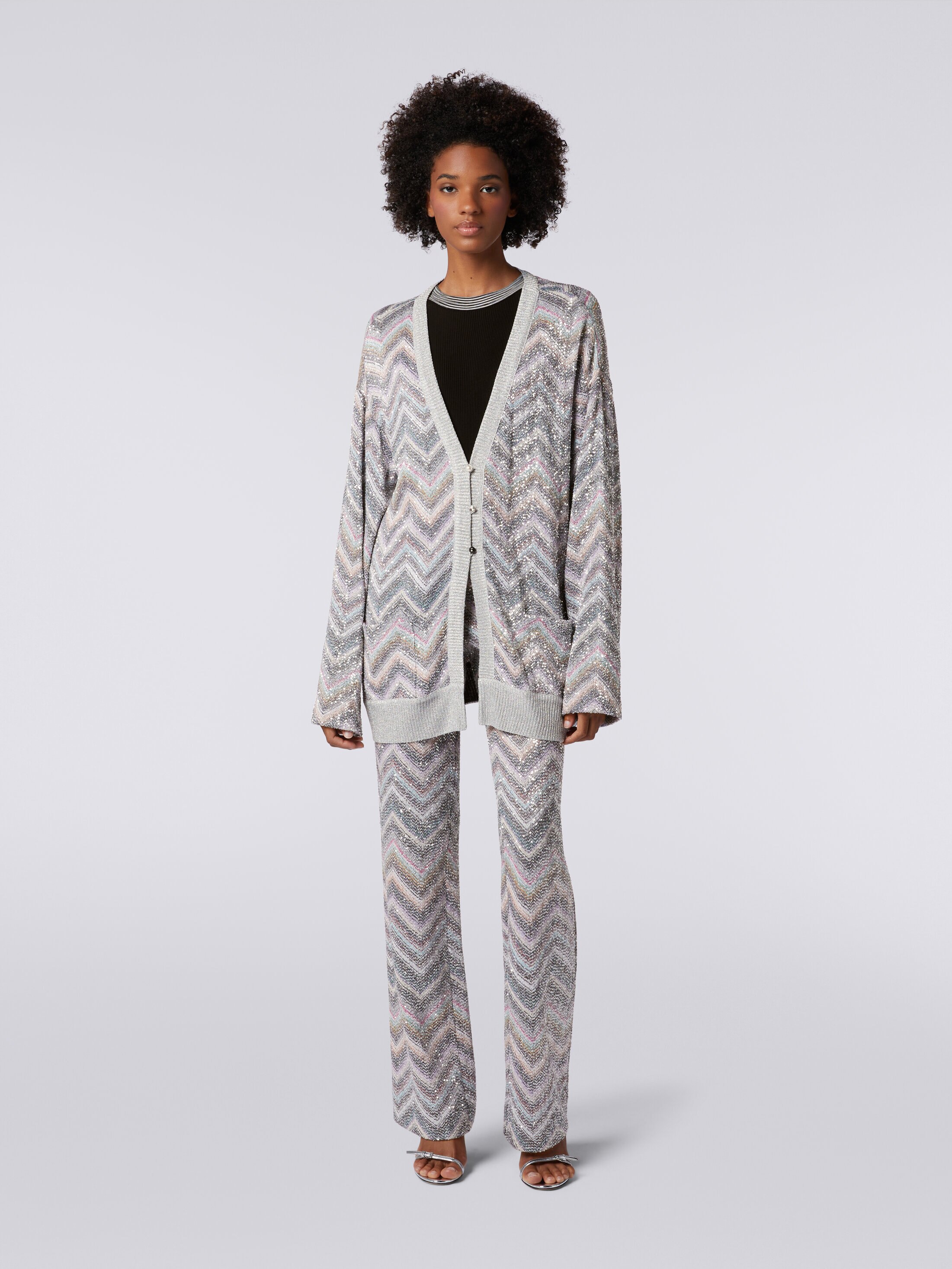 Oversized cardigan in zigzag viscose blend with sequins