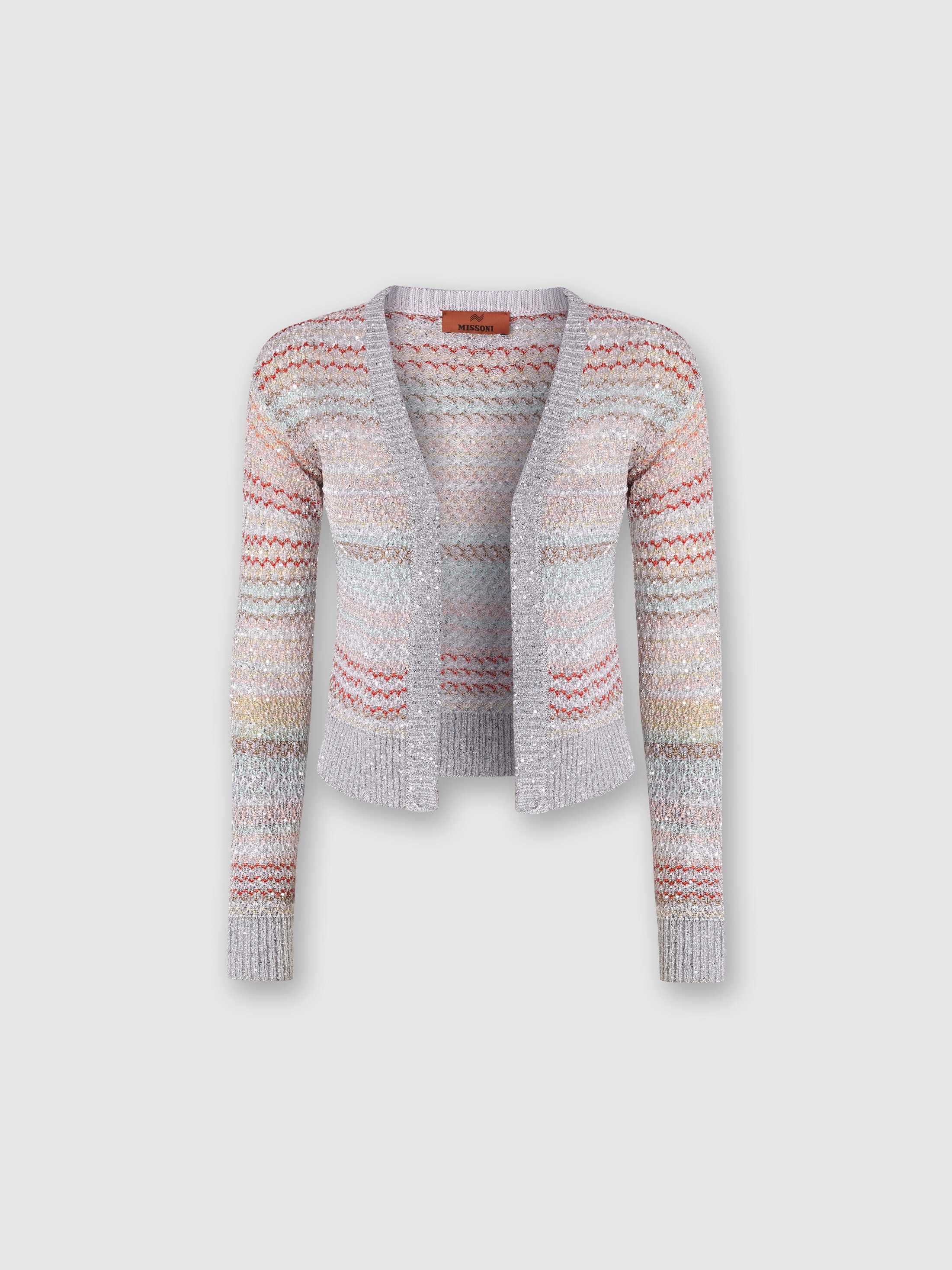 Short cardigan in mesh knit with sequins
