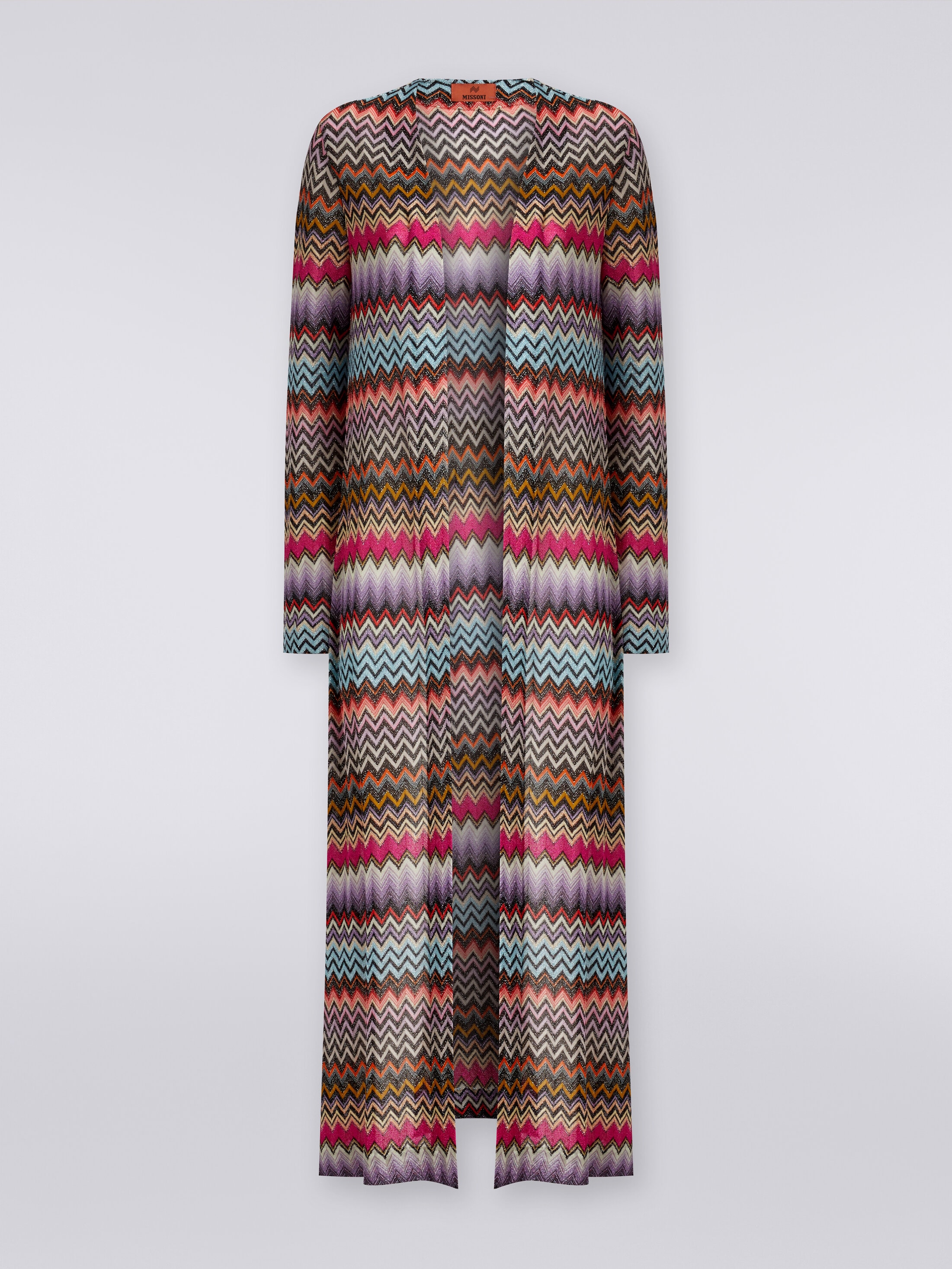 Long cardigan in viscose with zigzag pattern with lurex