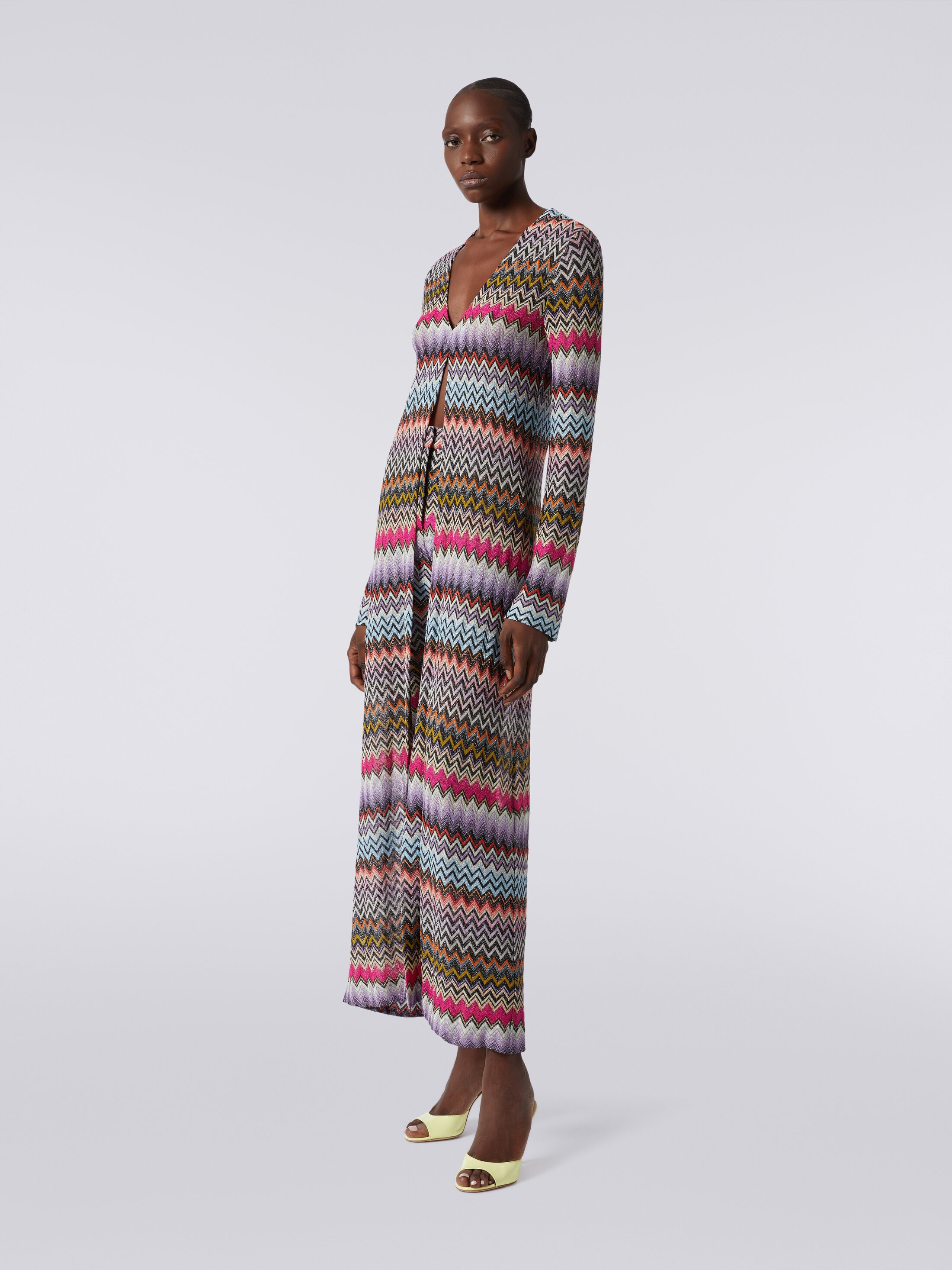 Cardigan lungo in viscosa zig zag con lurex