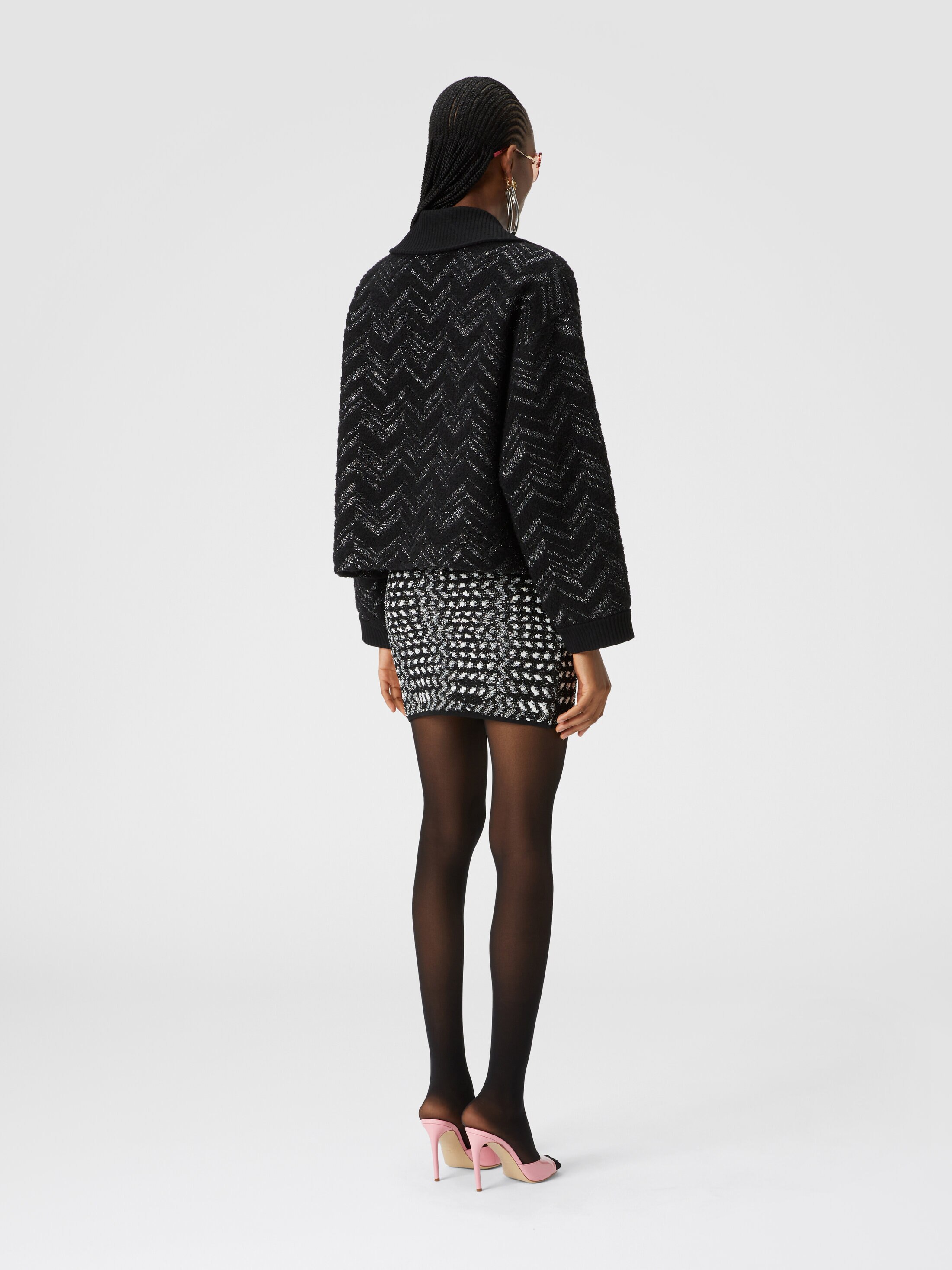 トレンチコート Missoni Black Boucle Knit Coat With Lame Chevron Missoni Black Bouclé Knit Coat With Lame Chevron Trench Coat