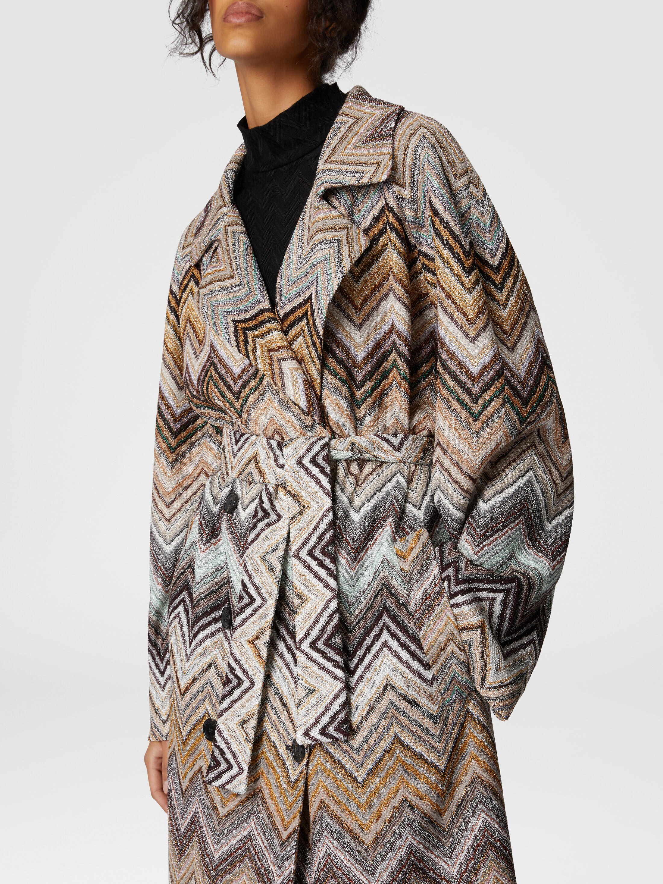 Viscose and lamé wool trench coat with belt Multicoloured Viscose and lamé wool trench coat with belt Multicoloured