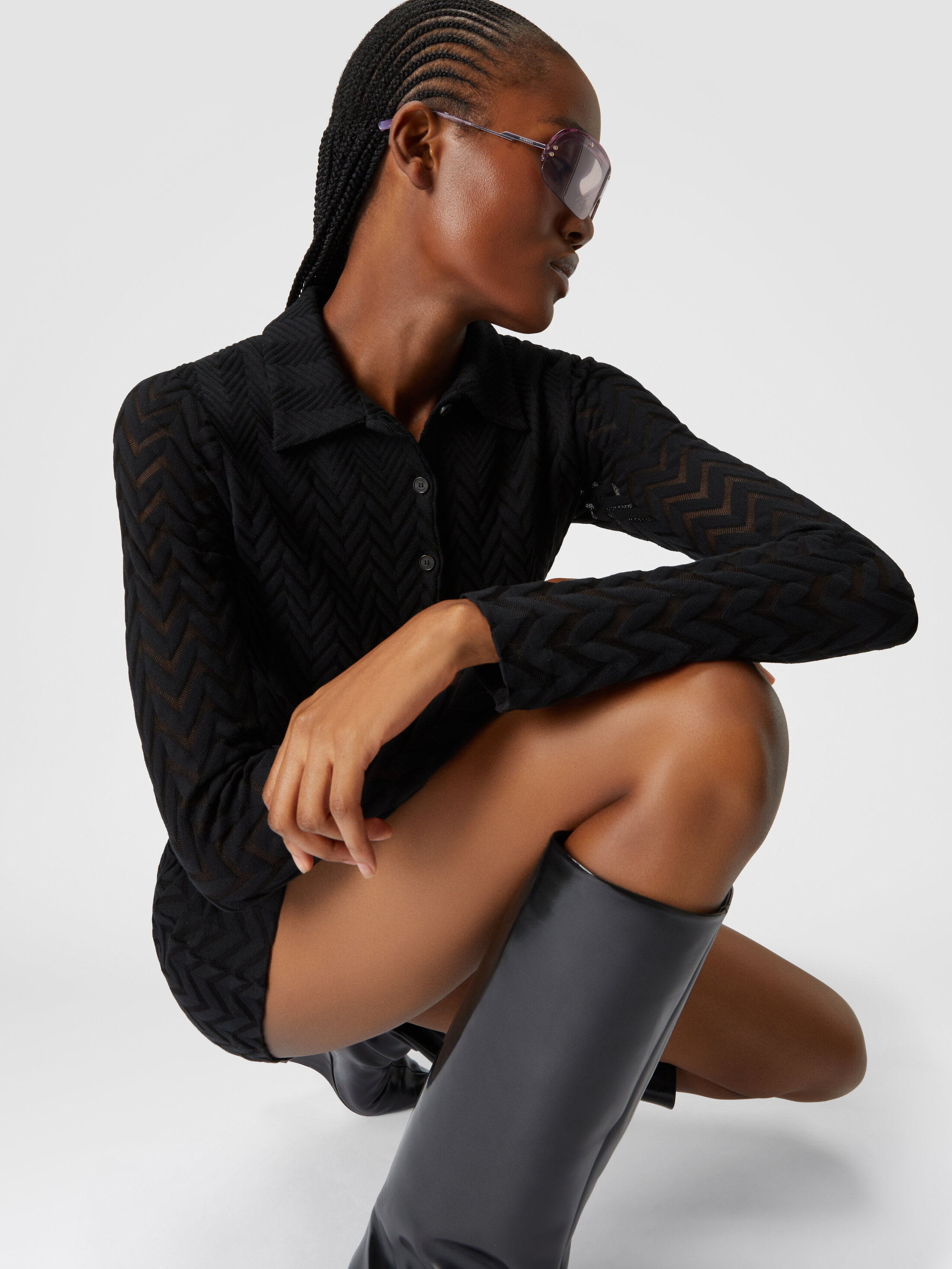 オールインワン・サロペット Missoni Black Chevron Cotton Viscose Polo Mini Dress Polo mini-dress in cotton and chevron viscose