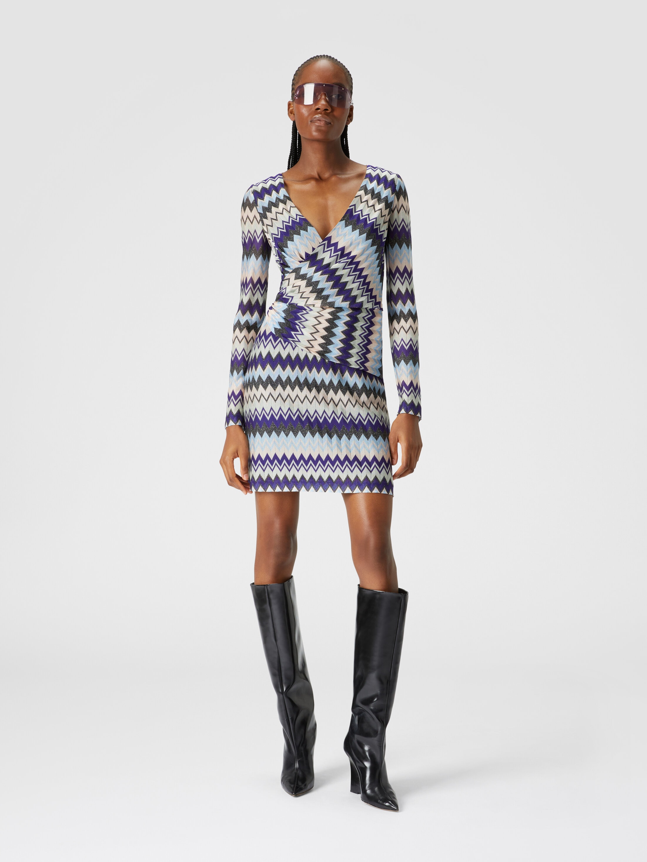Zig zag viscose dress with V-neckline Multicoloured | Missoni