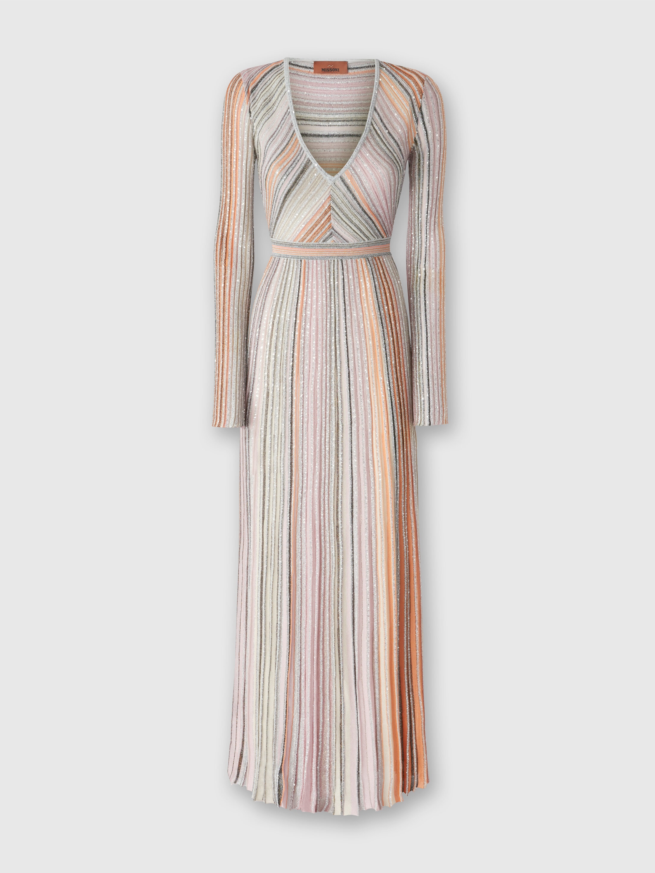 Long dress in lamé pleated knit Multicoloured | Missoni