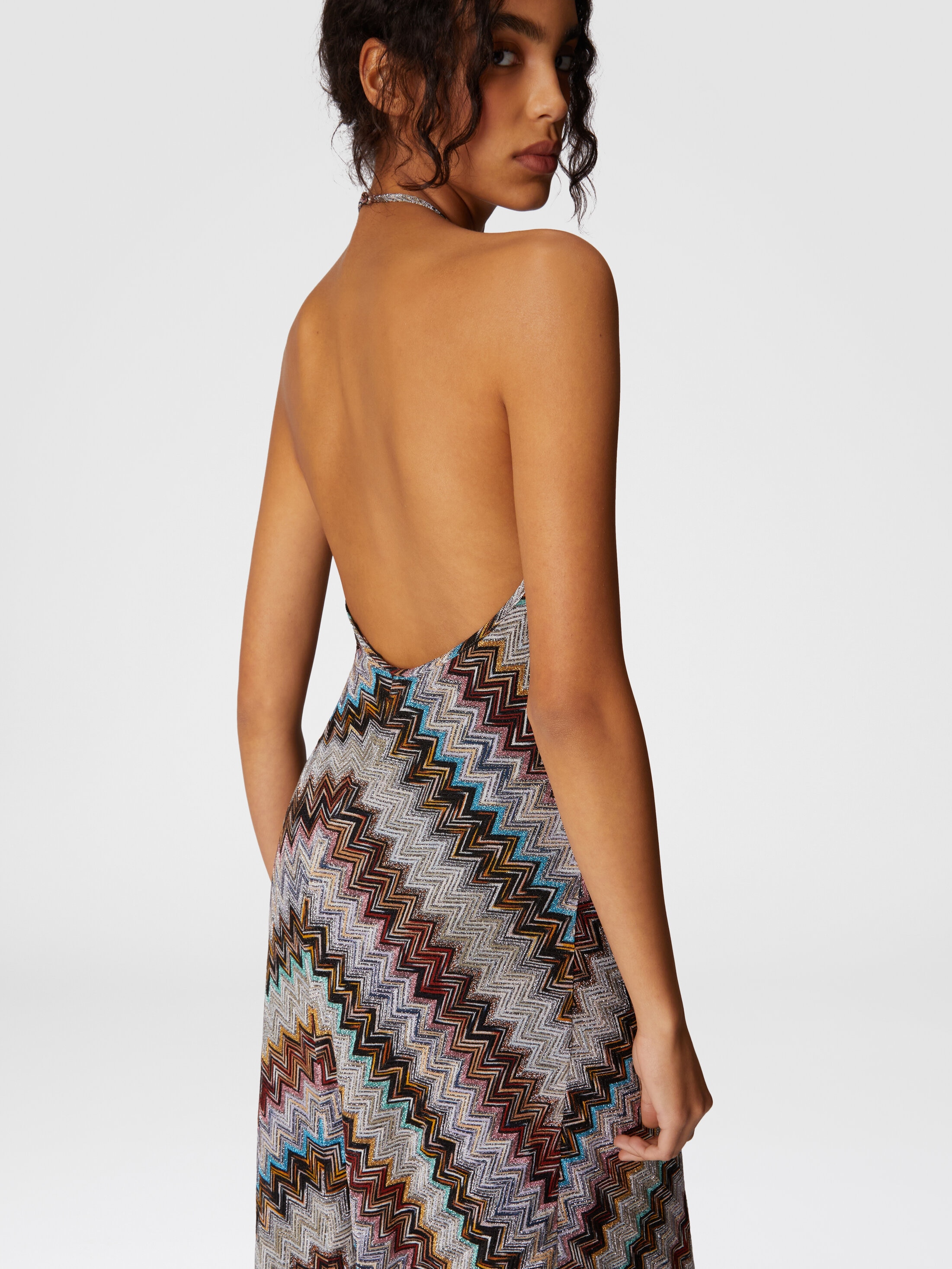 Long dress in zig zag lamé viscose blend
