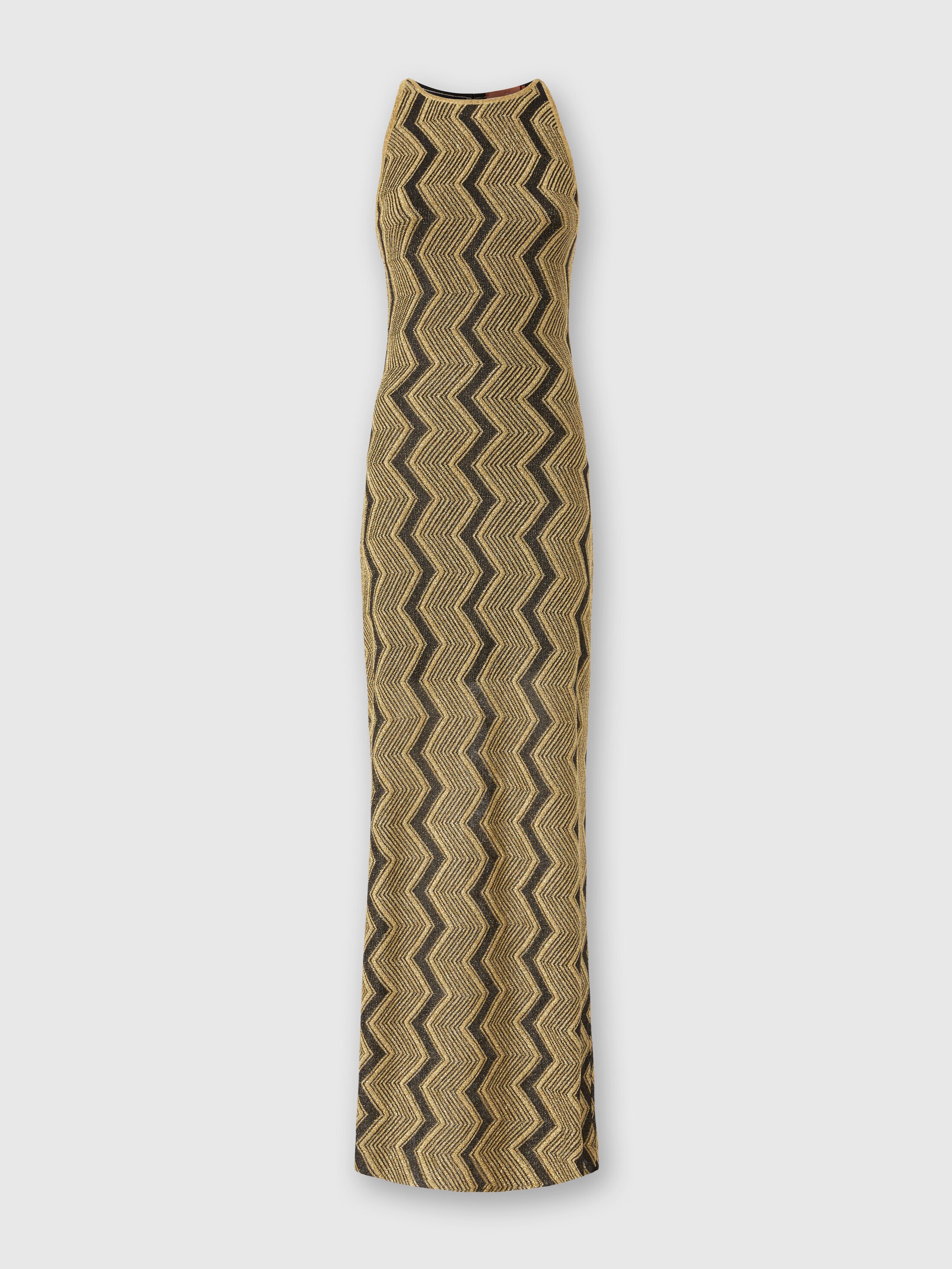 Long sleeveless dress with zigzag lame pattern Black Gold Missoni