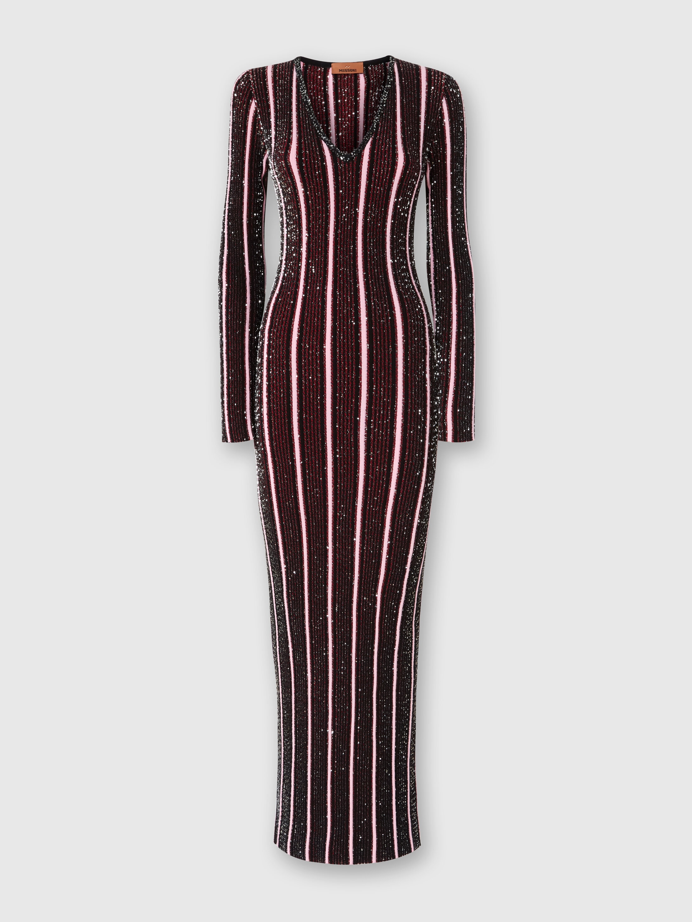 Missoni Long Ribbed Ribbed Dress With Sequins In Red,black