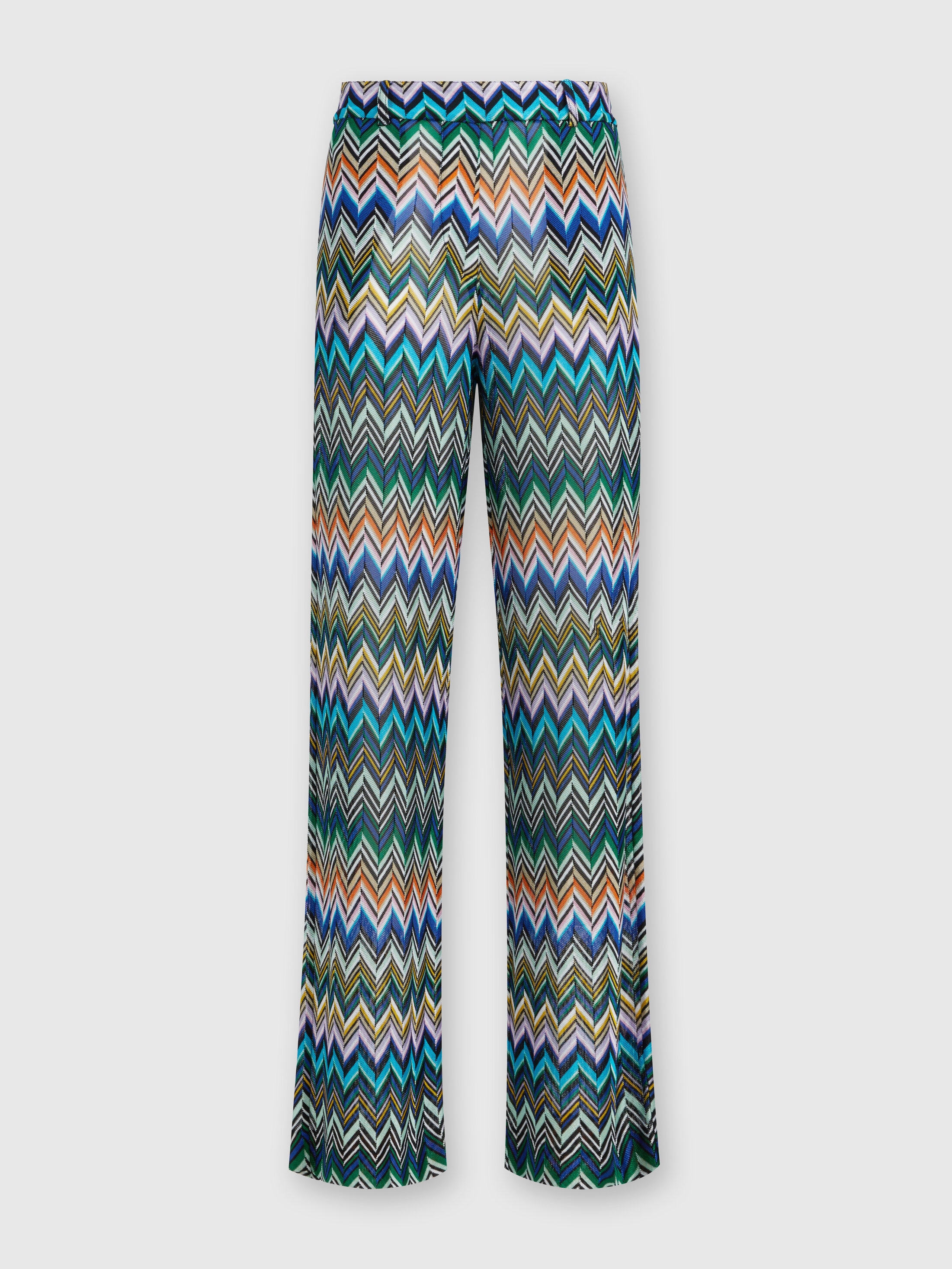 Missoni Straight Pants With Offset Zig Zag In Blue,multicoloured