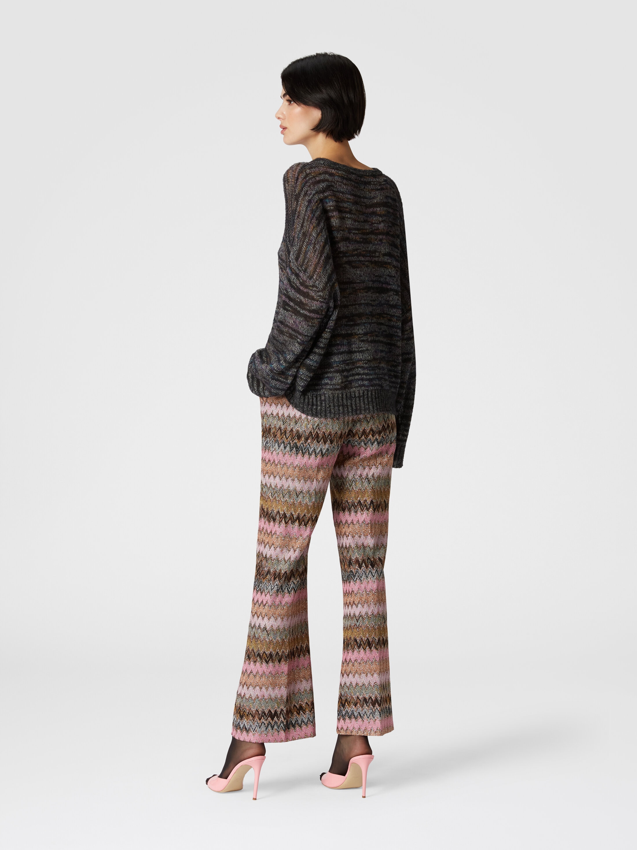 Zigzag lamé viscose blend cropped trousers