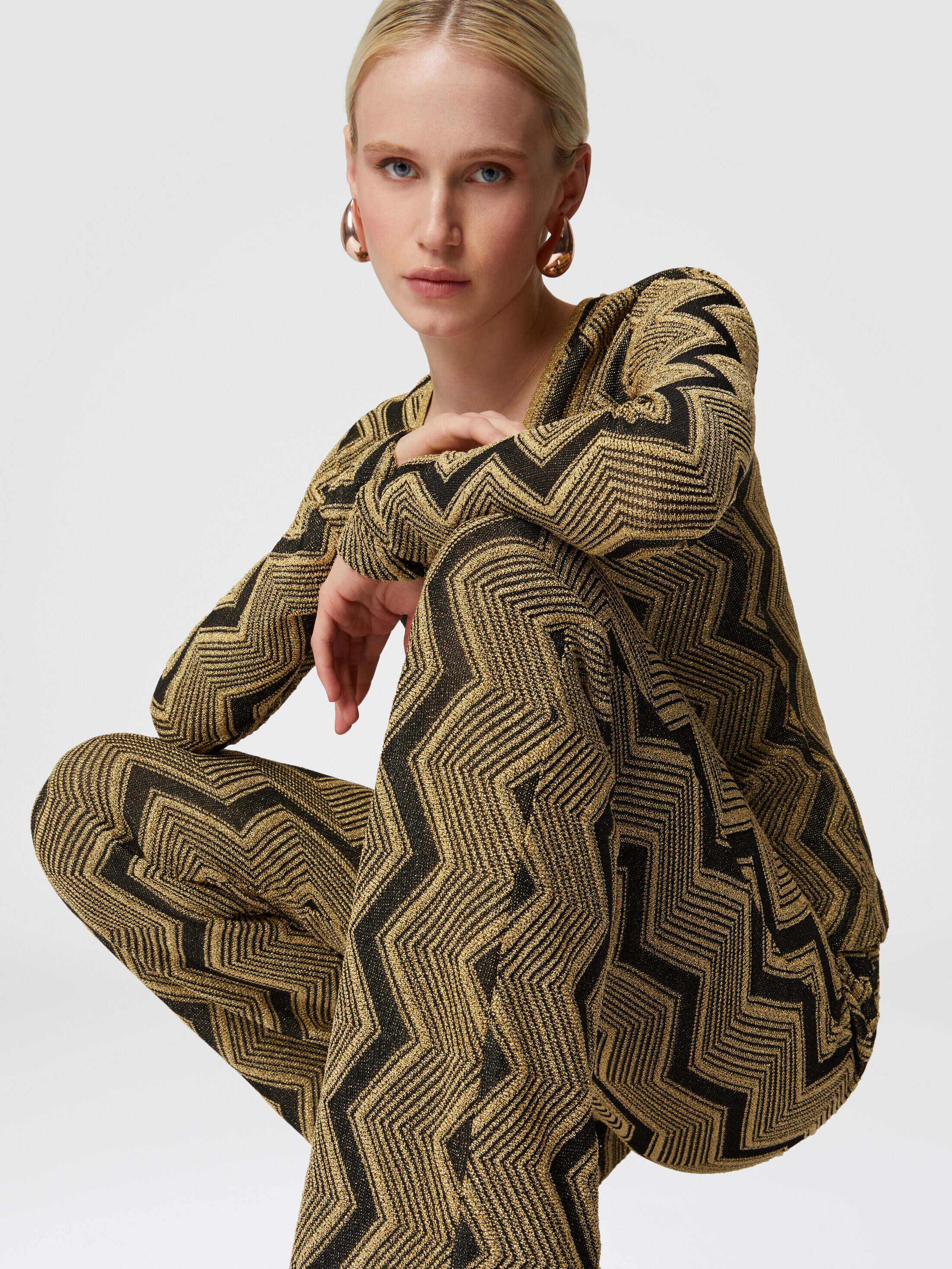パンツ Missoni Black Chevron Viscose Cotton Flare Pants Flare trousers in slub zigzag viscose blend Black | Missoni