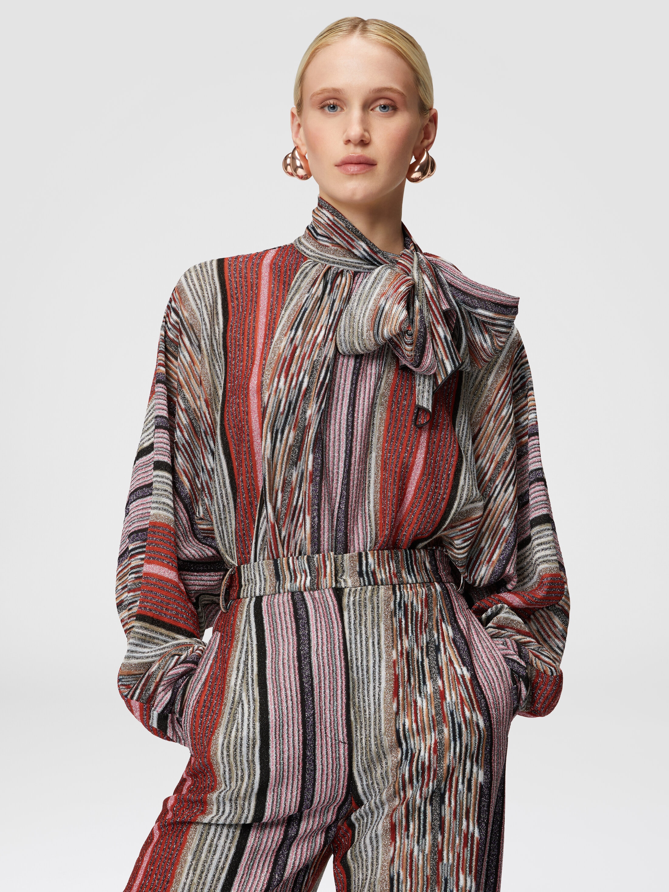 Blouse with lamé viscose scarf collar Multicoloured | Missoni