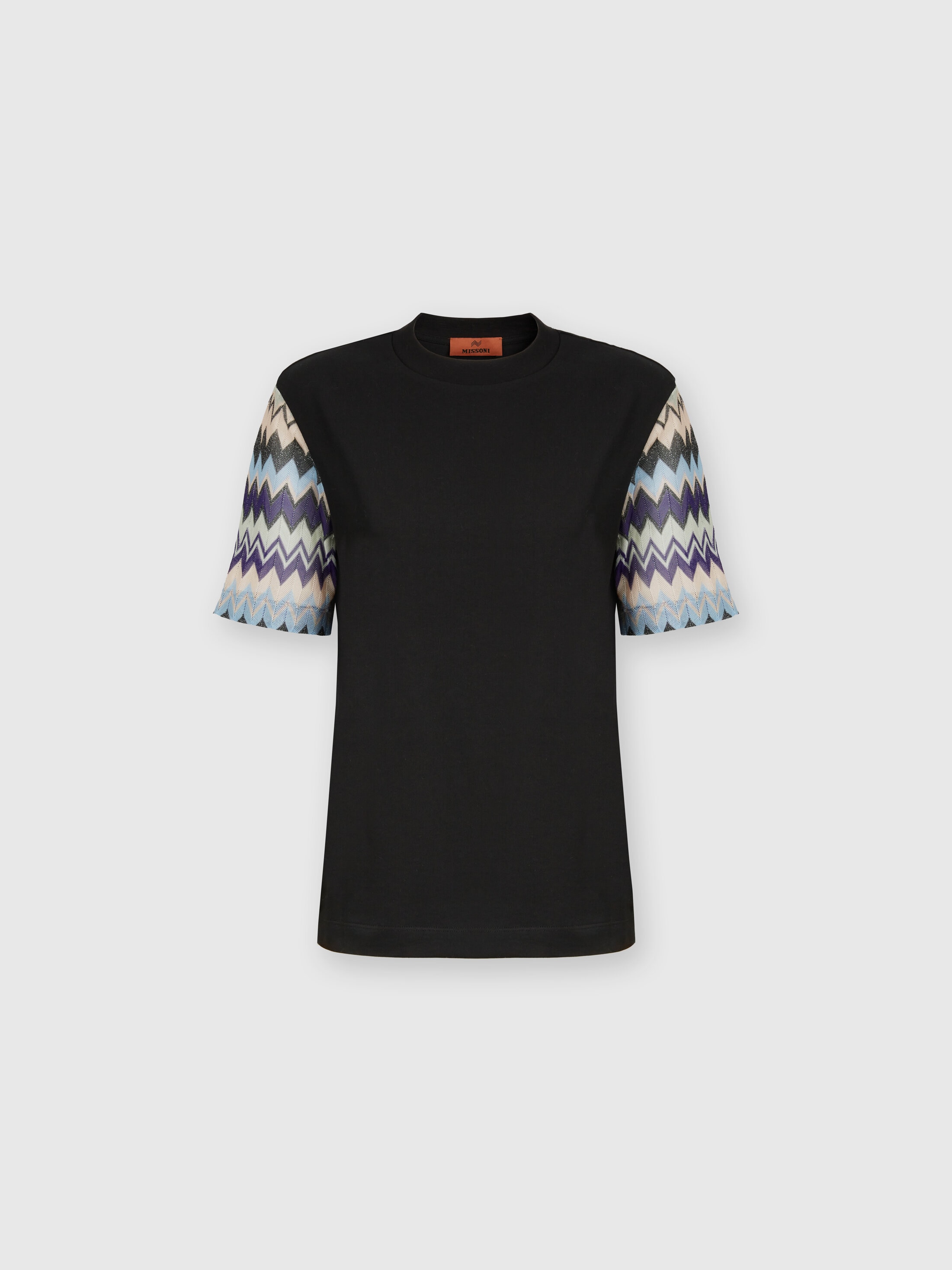 Missoni Cotton Jersey T-shirt With Zig Zag Knit Sleeves In Multicoloured