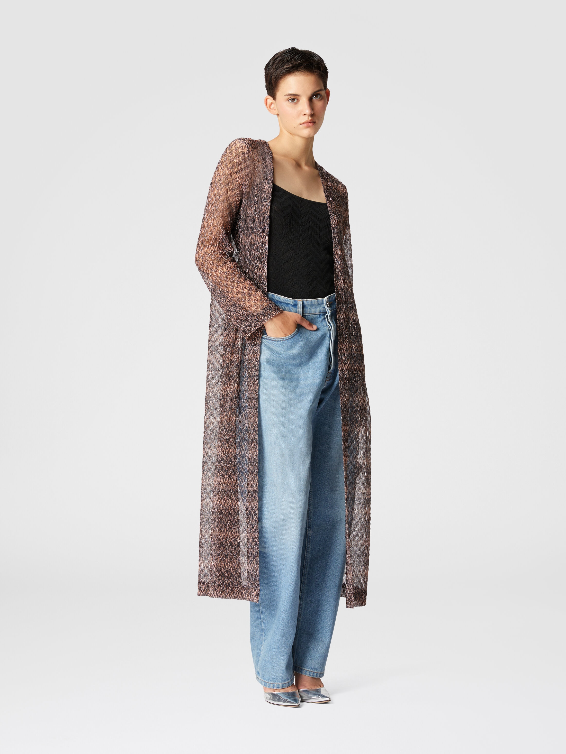 Long cardigan with lamé lace motif Black & Multicoloured | Missoni