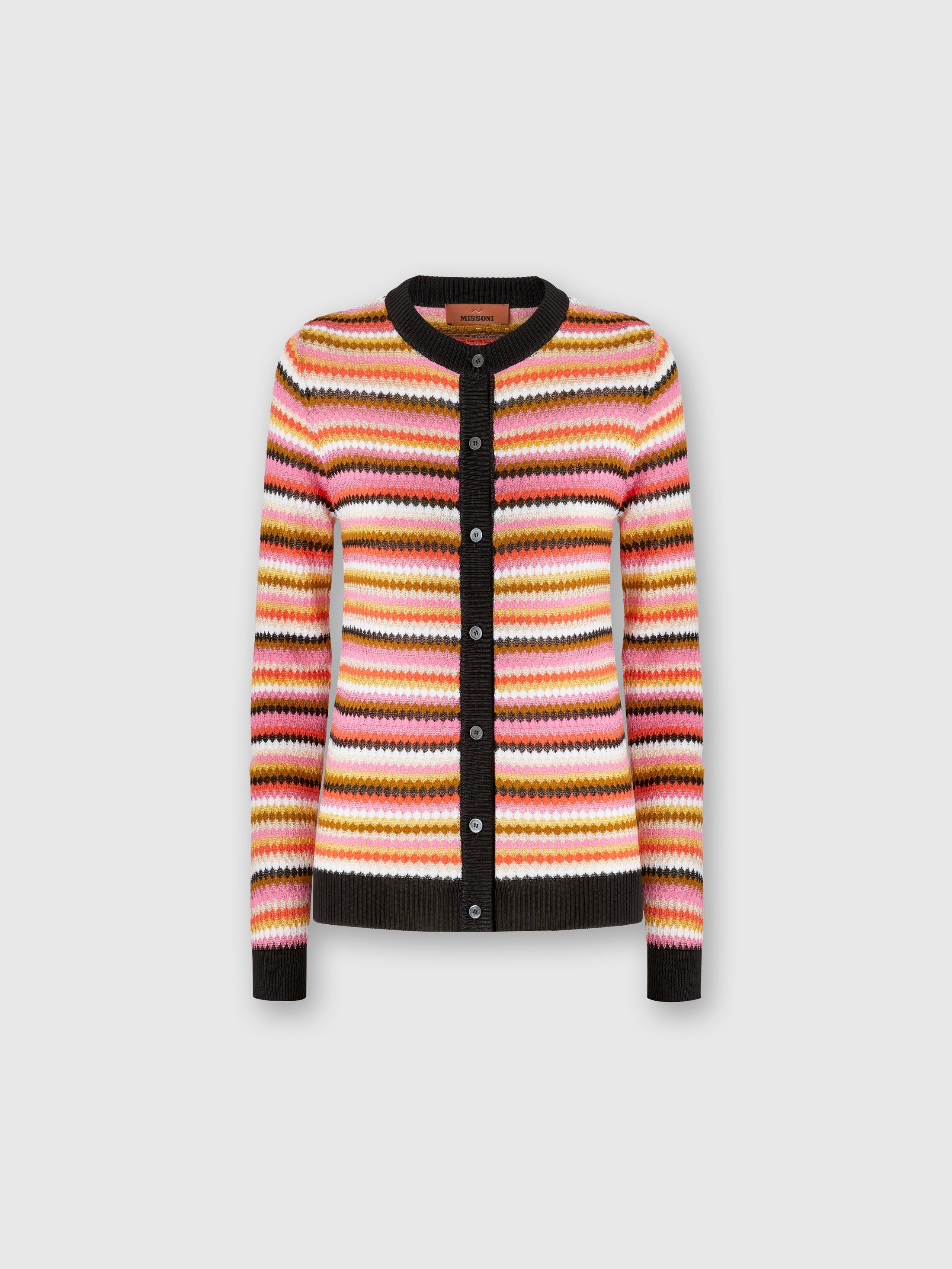 Missoni Striped Cotton And Viscose Cardigan With Contrasting Piping In Multicoloured
