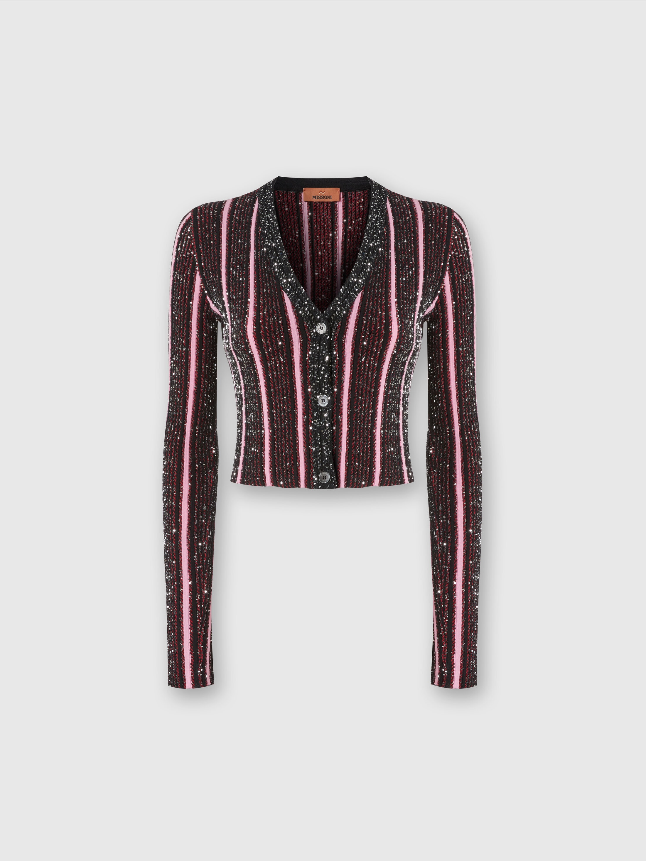 Missoni Ribbed Ribbed Crop Cardigan With Sequins In Red,black