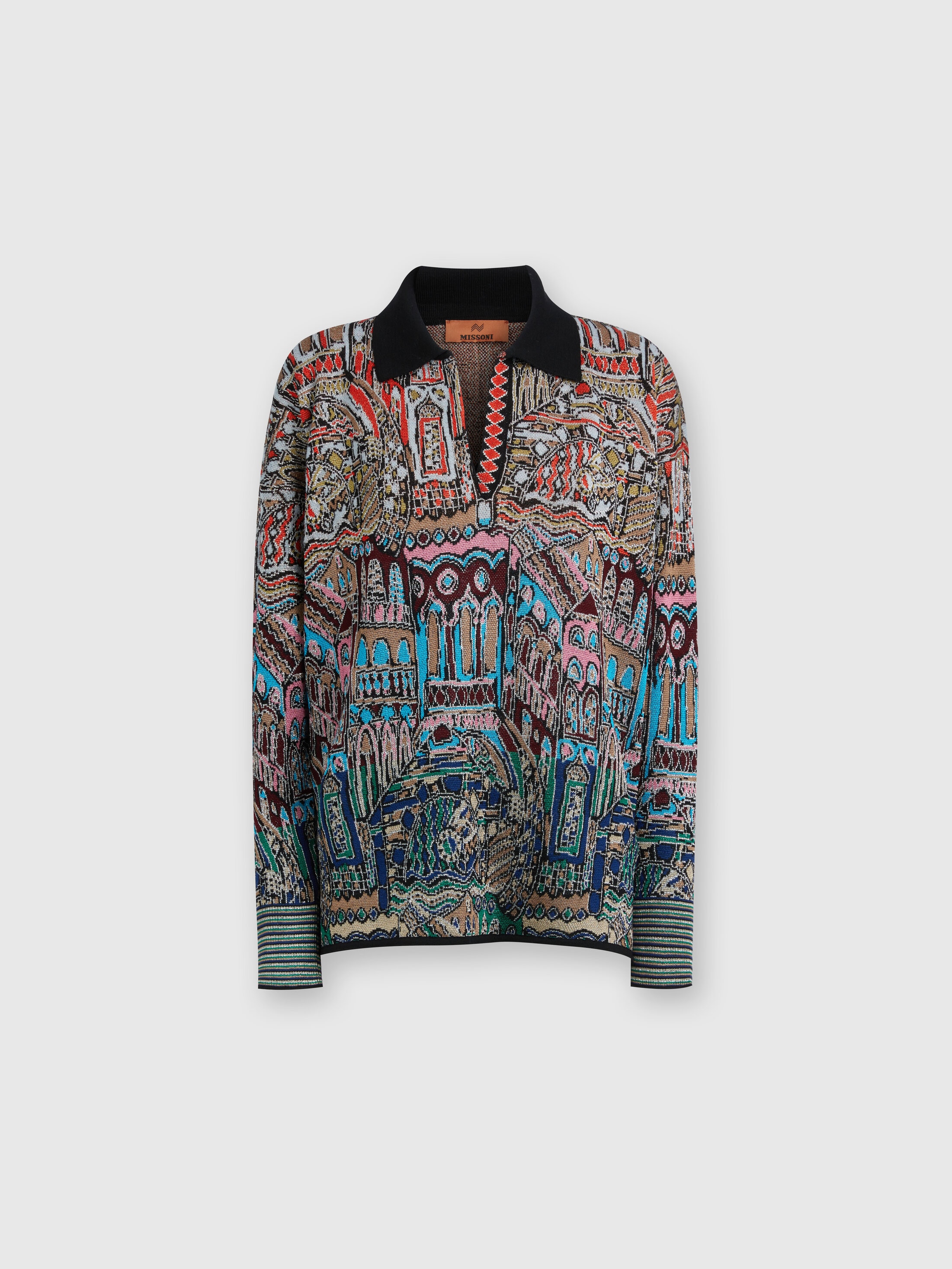 Shop Missoni Oversize-poloshirt Aus Woll Und Viskosestrick Mit Venezia-motiv In Multicoloured