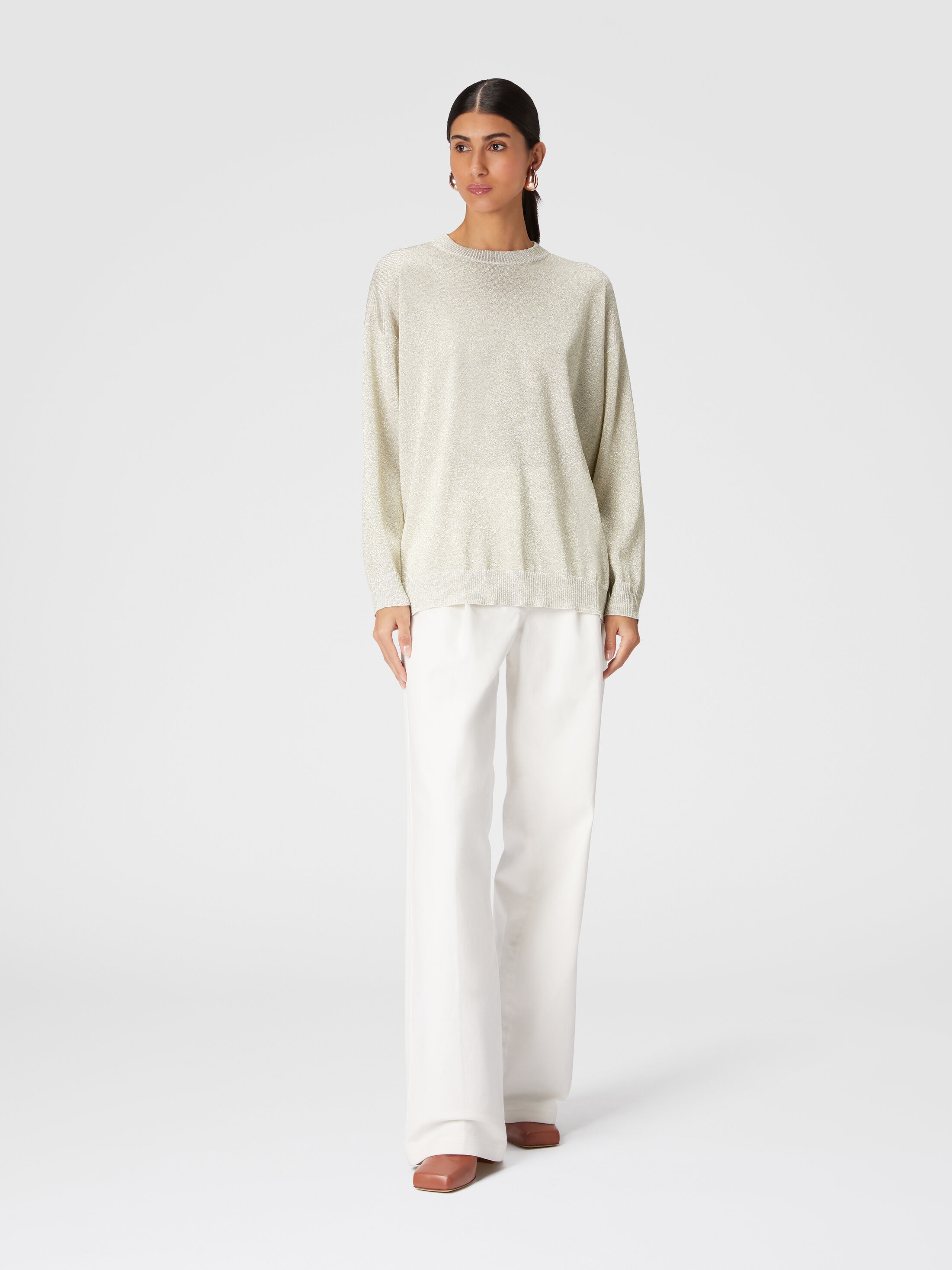 Crewneck pullover in viscose with glitter effect White