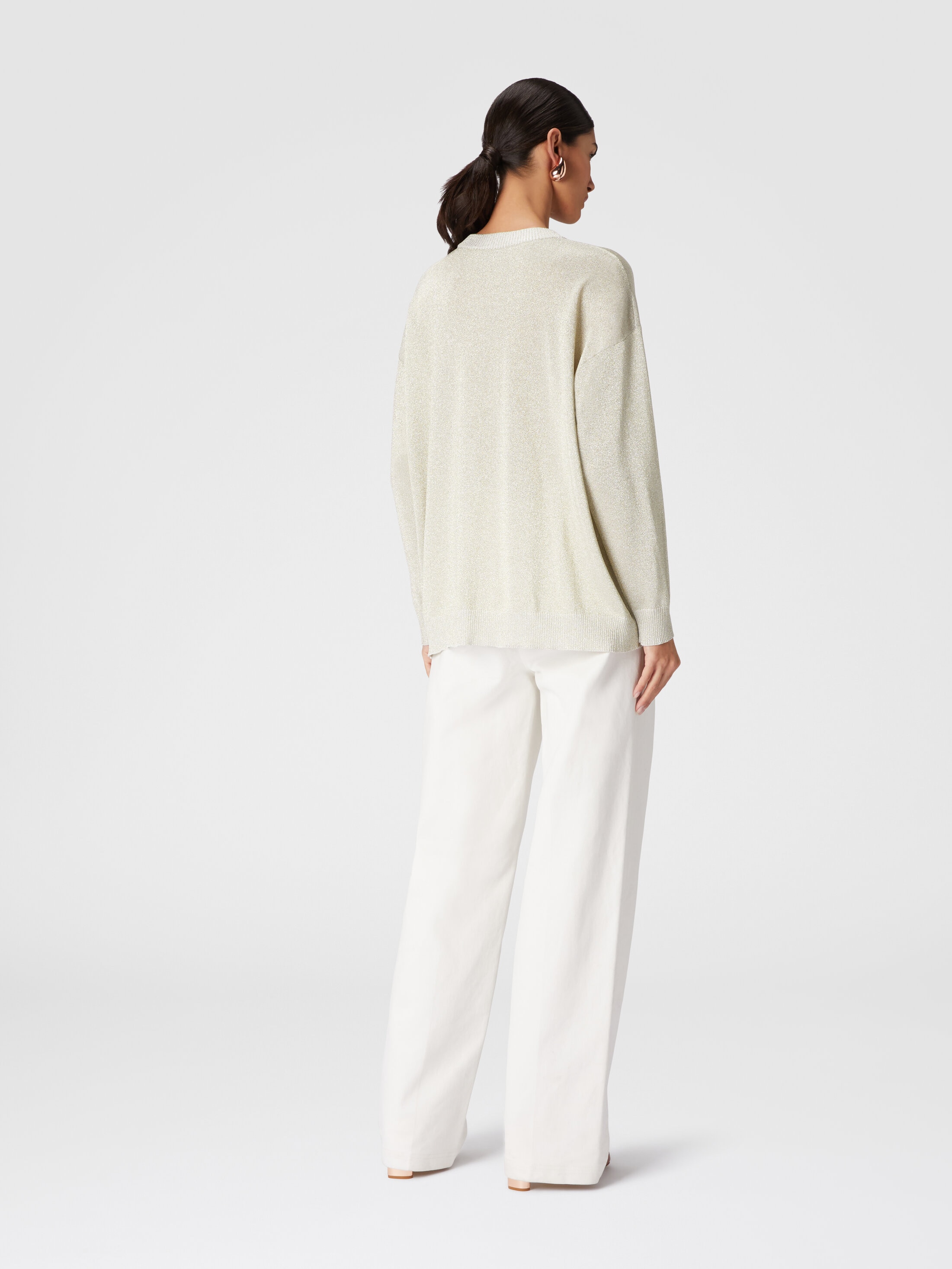 Crewneck pullover in viscose with glitter effect White Crewneck pullover in viscose with glitter effect White
