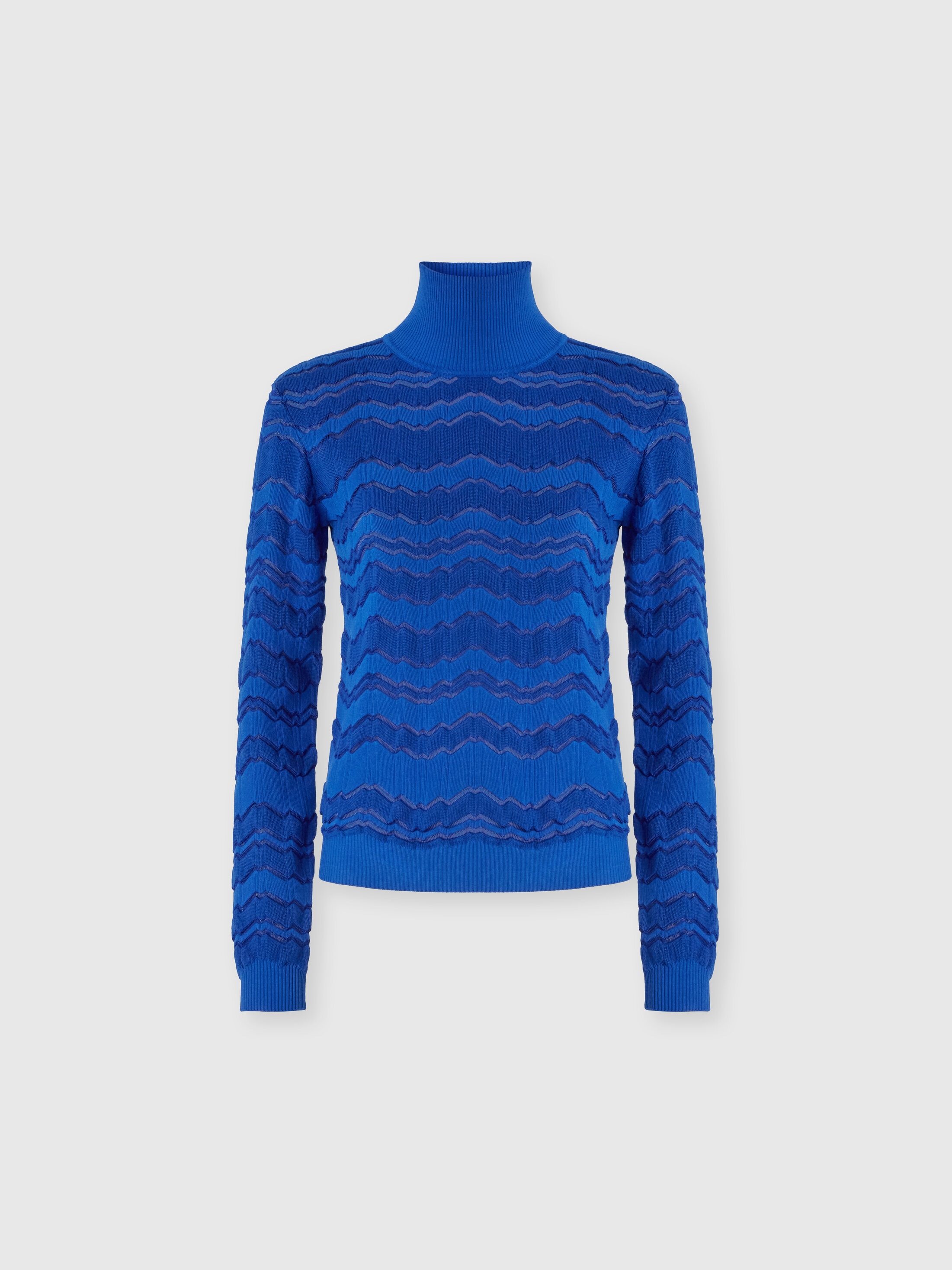 Missoni Viscose And Wool Turtleneck With Tone-on-tone Zigzag In Blue