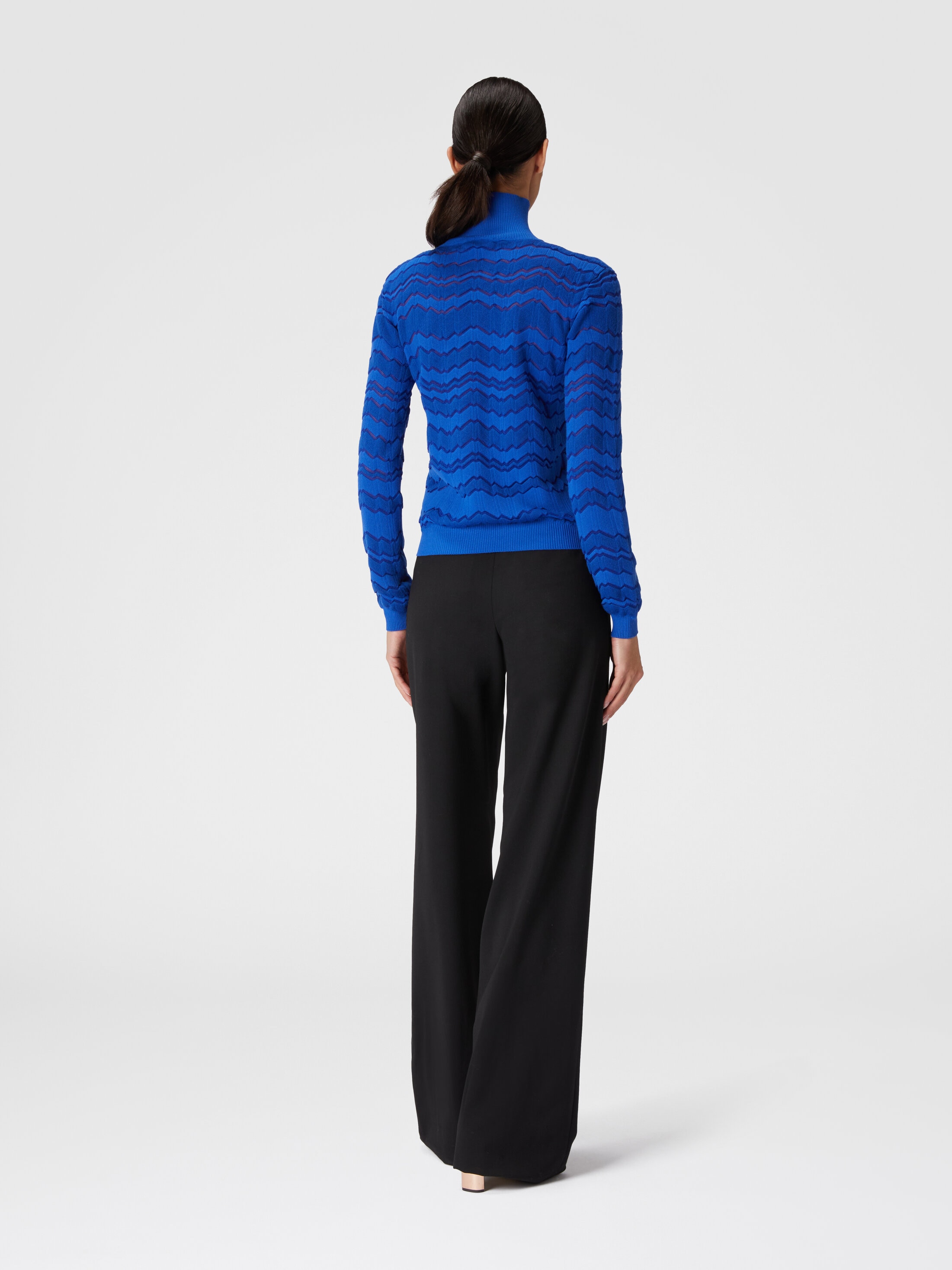 Viscose and wool turtleneck with tone-on-tone zigzag Blue