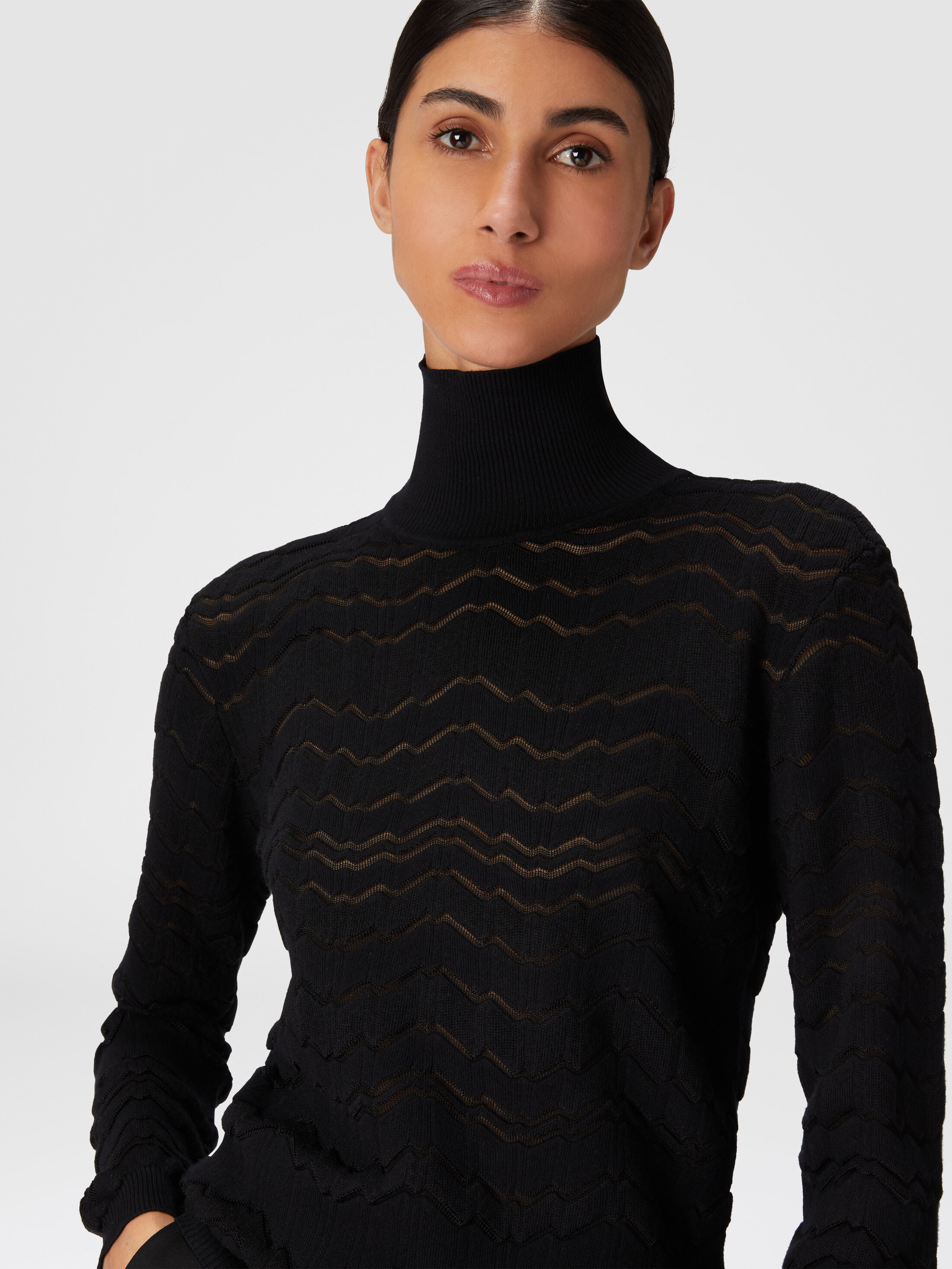 Viscose and wool turtleneck with tone-on-tone zigzag