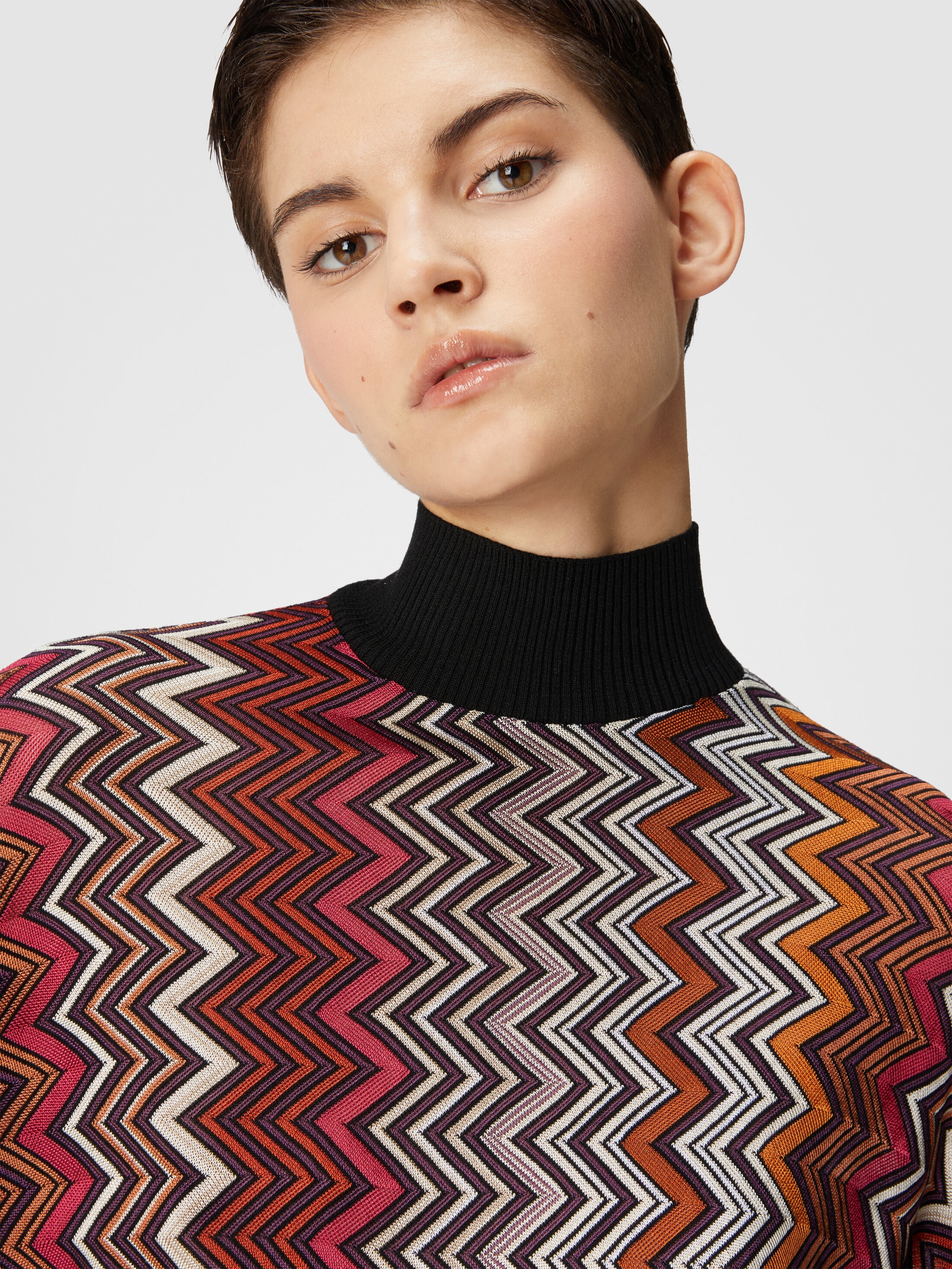 High-neck pullover in viscose and zigzag wool Multicoloured
