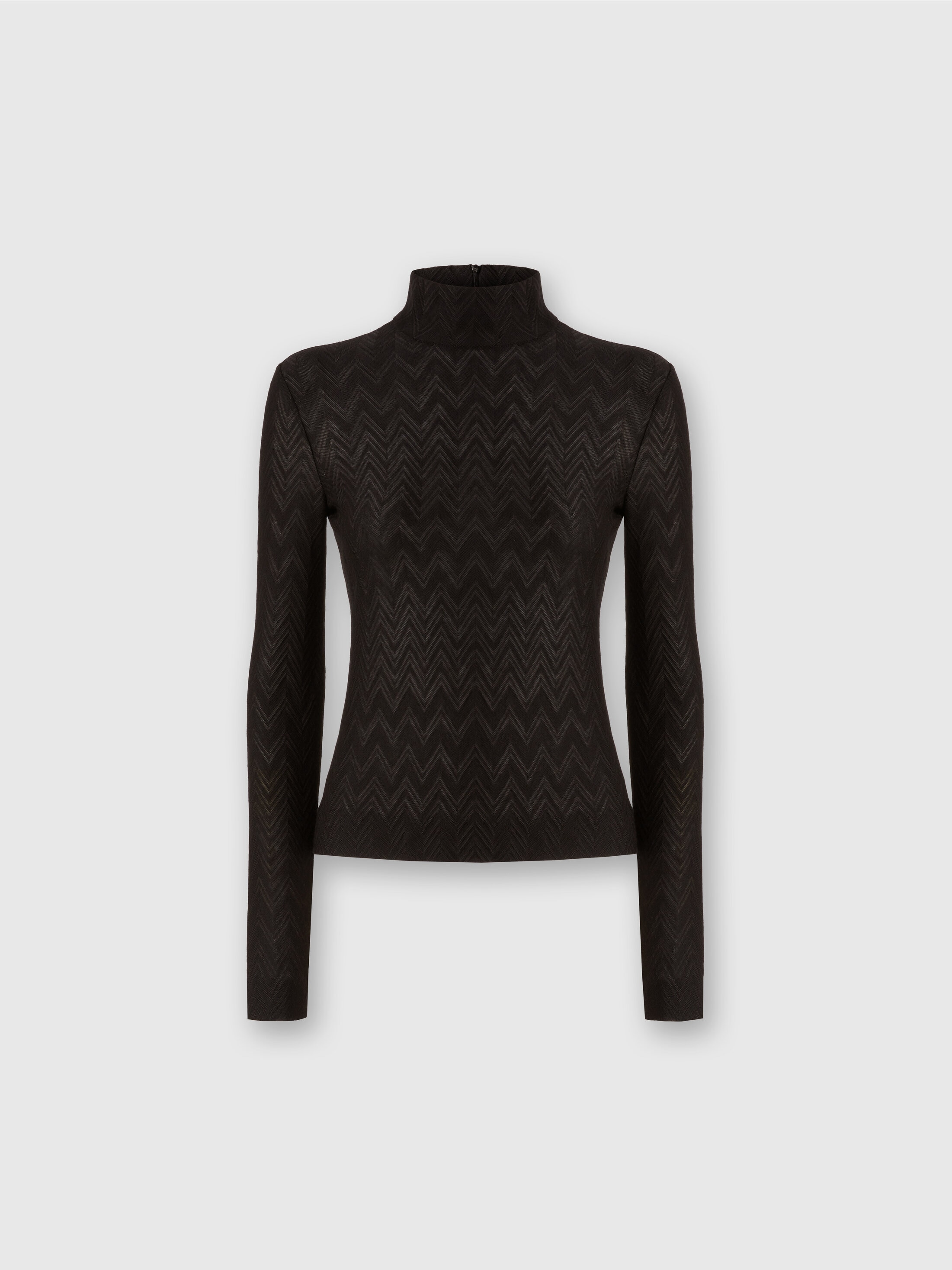 Wool and viscose turtleneck with tone-on-tone chevrn Black
