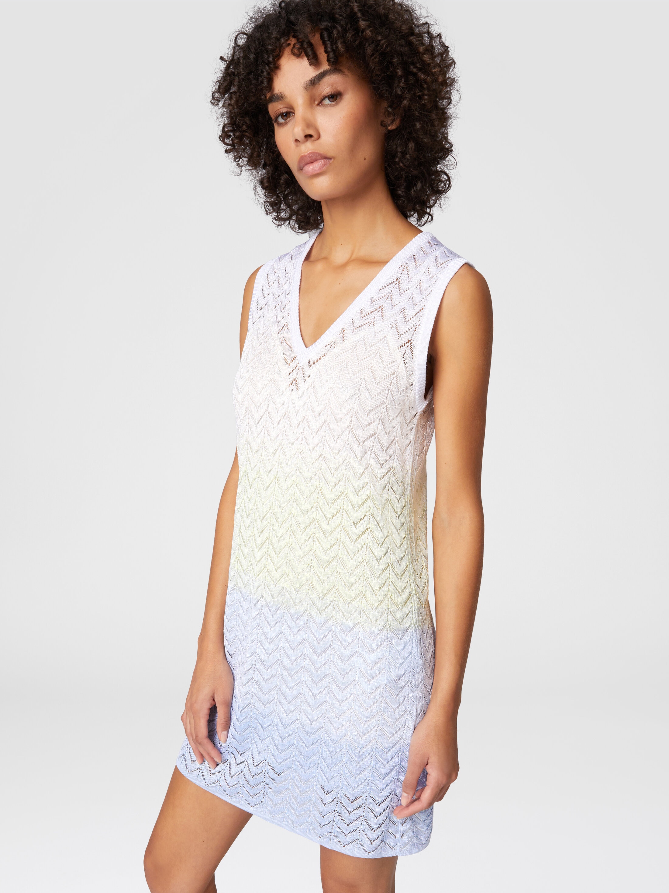 Gradient chevron viscose V-neck mini-dress Multicoloured