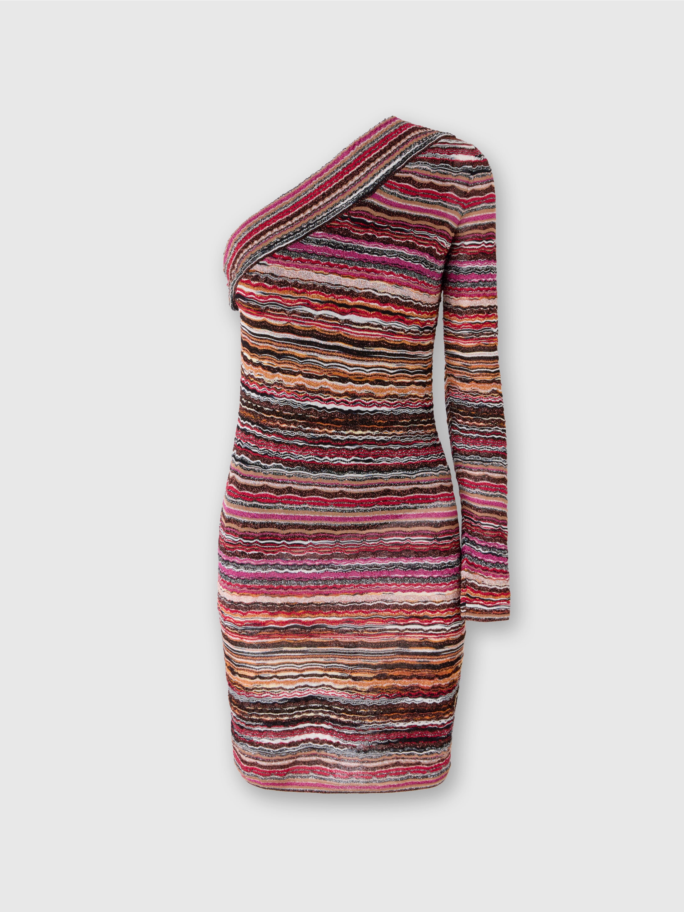 One-shoulder mini-dress in lamé embossed viscose with wave One-shoulder mini-dress in lamé embossed viscose with wave