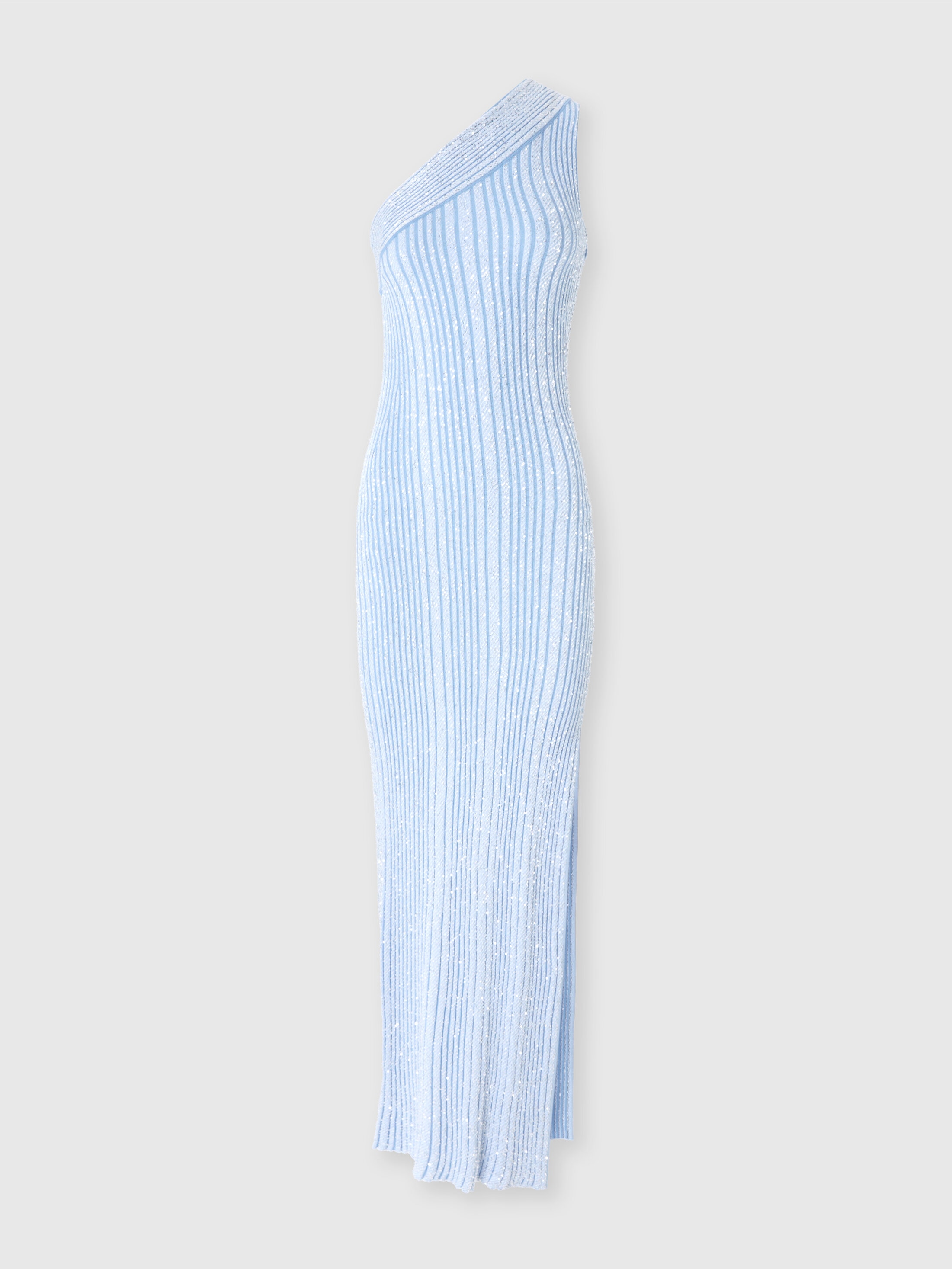 Shop Missoni Long One-shoulder Ribbed Dress With Sequins And Slit In Light Blue