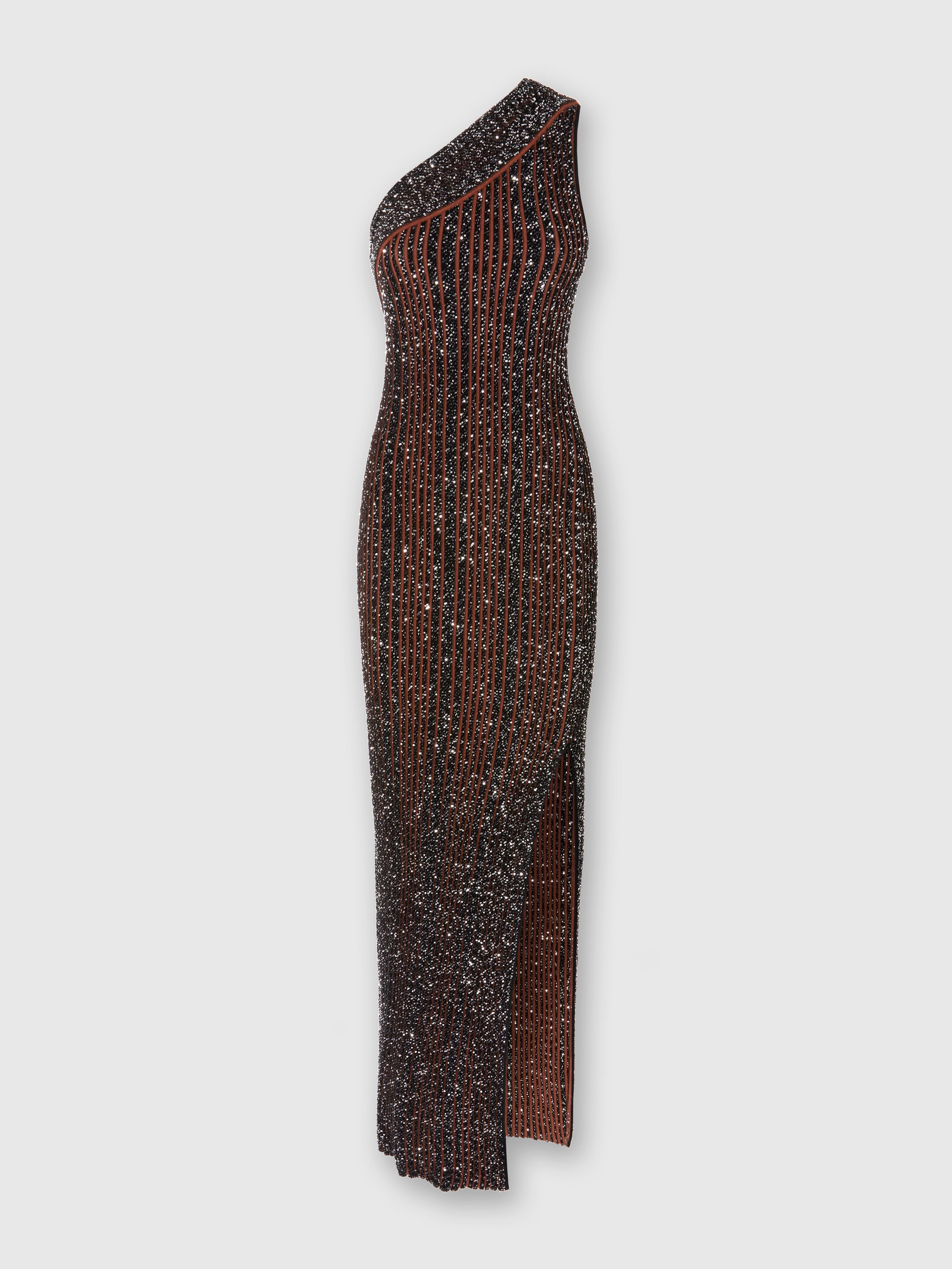 Shop Missoni Langes One-shoulder-rippkleid Mit Pailletten Und Schlitz In Black,brown