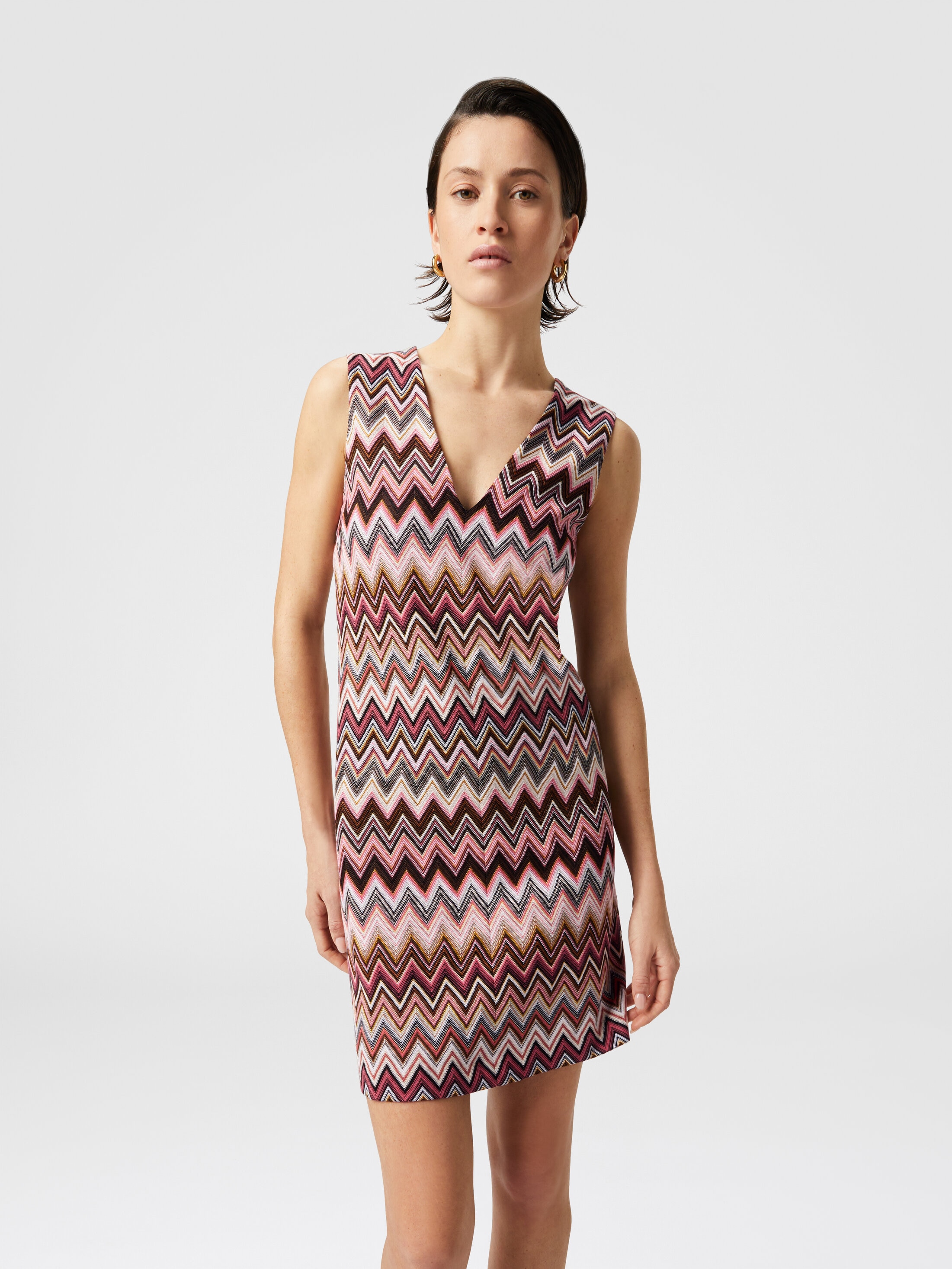 クラシック Sleeveless V-neck mini-dress zigzag viscose and cotton 洋書