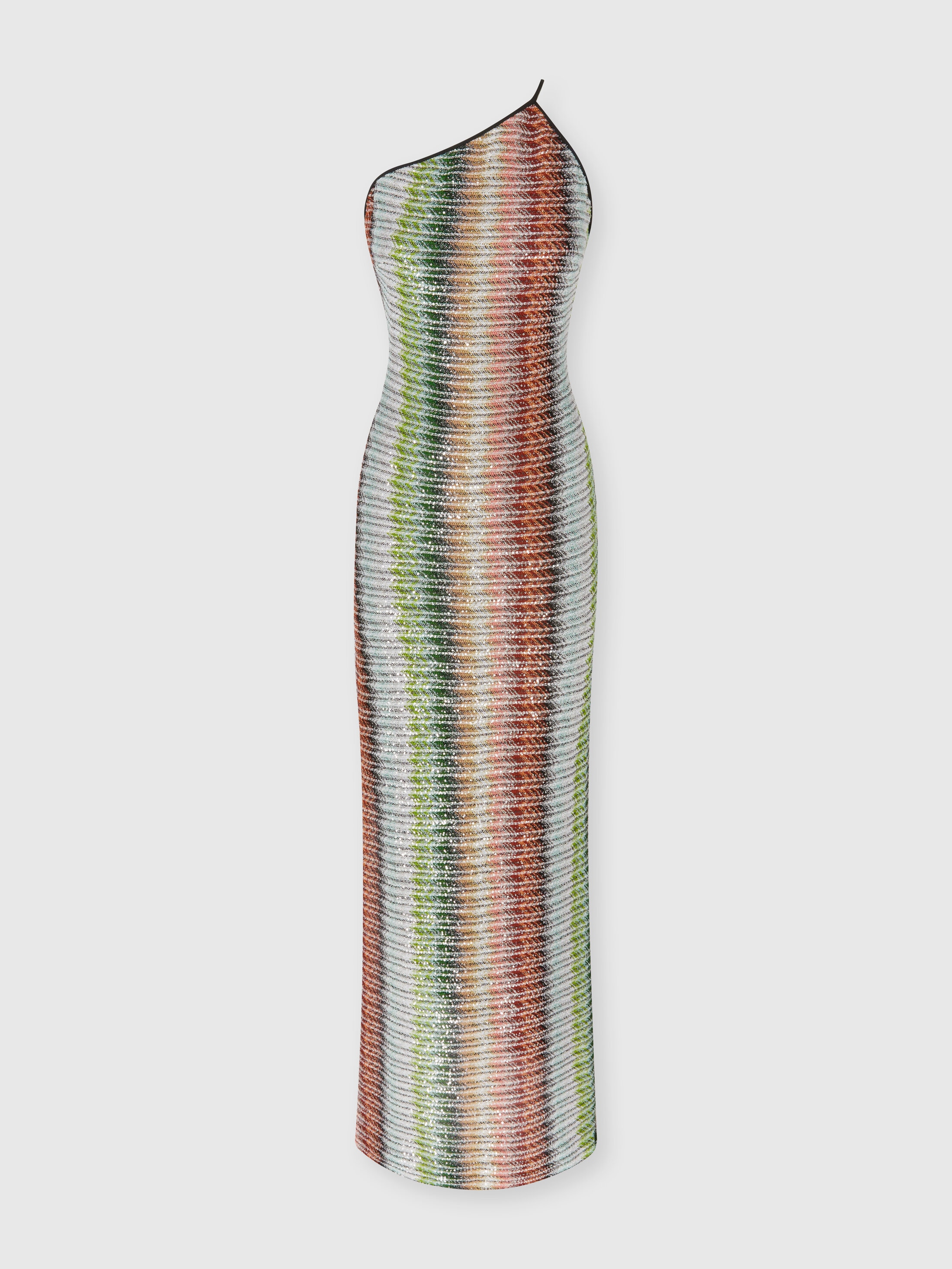 Missoni Womens Green Red And Sky Tones Striped One-shoulder-strap Knitted Maxi Dress In Multicoloured
