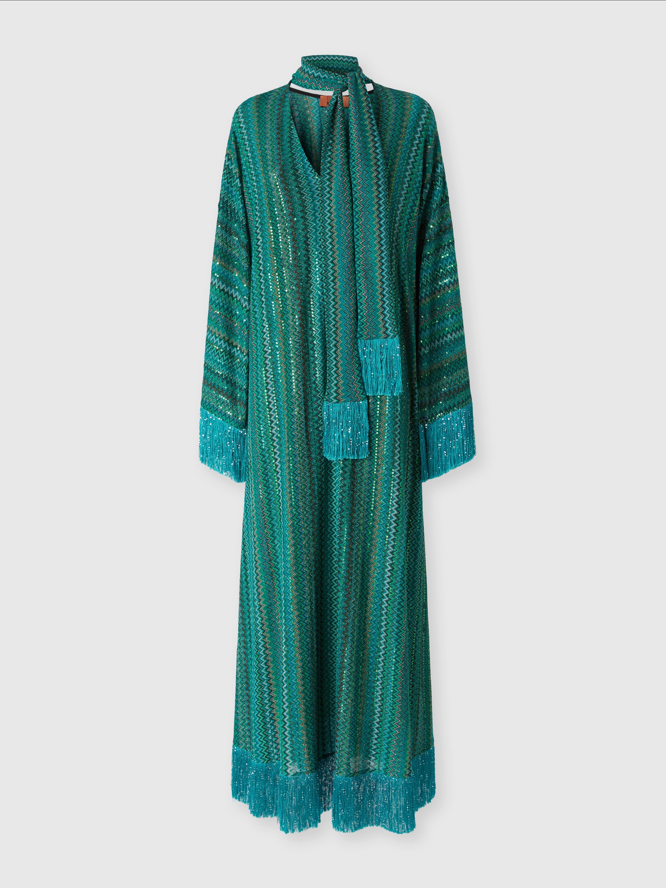 Missoni Zickzack-kaftan Mit Pailletten Und V-ausschnitt Und Abnehmbarem Schal Mit Fransen In Multicoloured