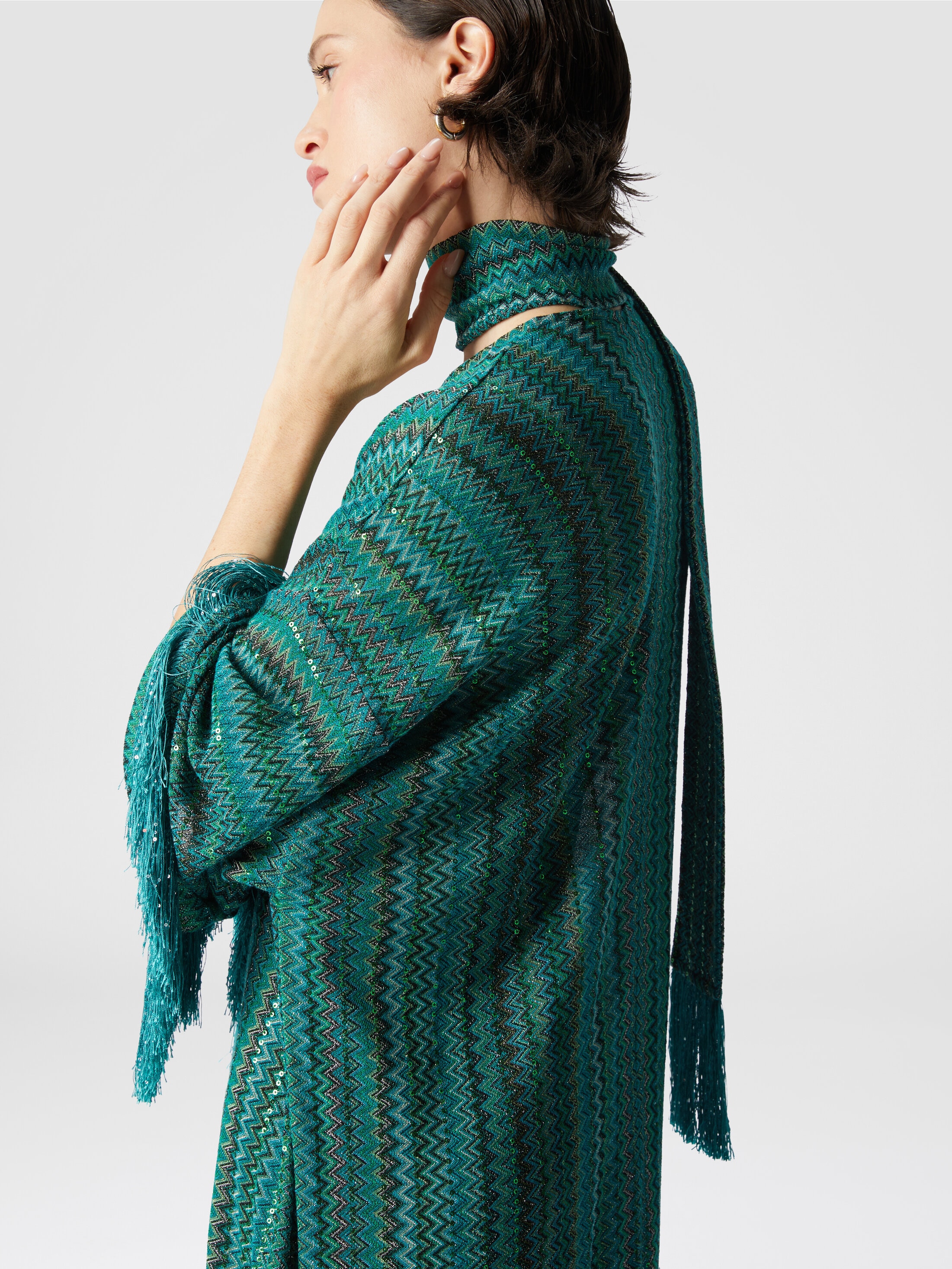新品　Missoni striped turban　イタリア製 MISSONI Large Zigzag Woven Poncho Scarf Foulard Blue Orange