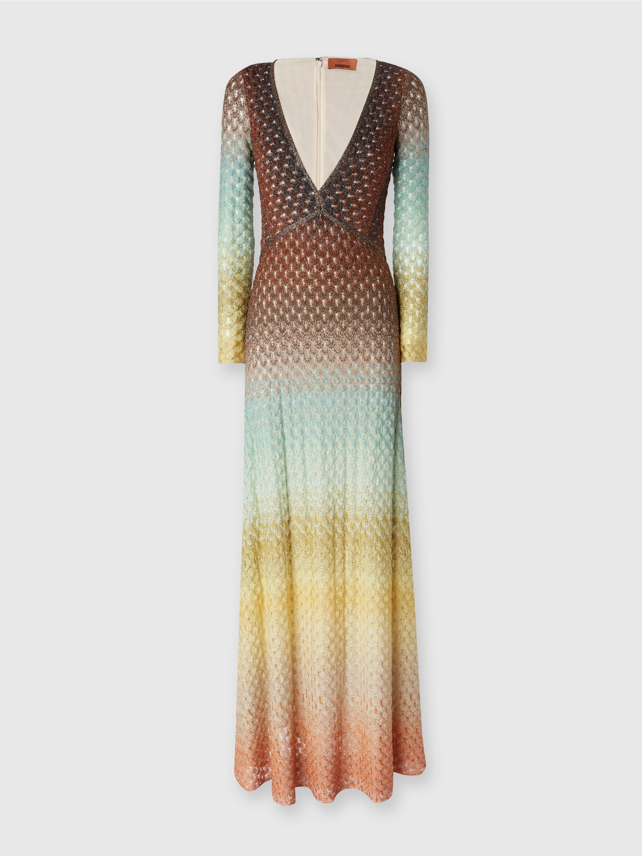 Missoni Plunging Metallic Ombre Knit Long-sleeve Maxi Dress