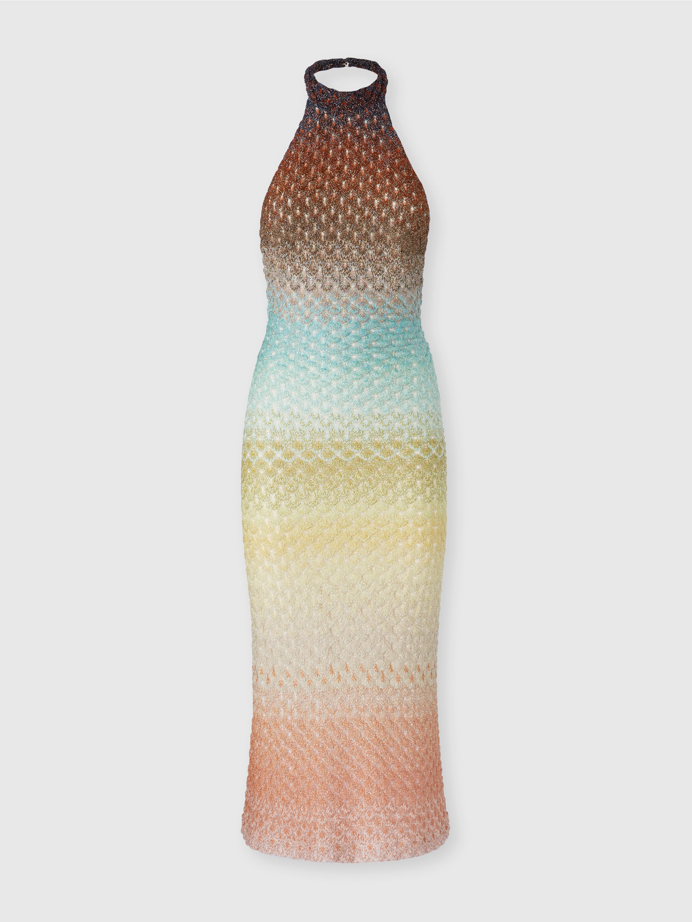Missoni Multicolor Sleeveless Dress With Halterneck And Faded Effect In Viscose Blend Woman In Multicoloured