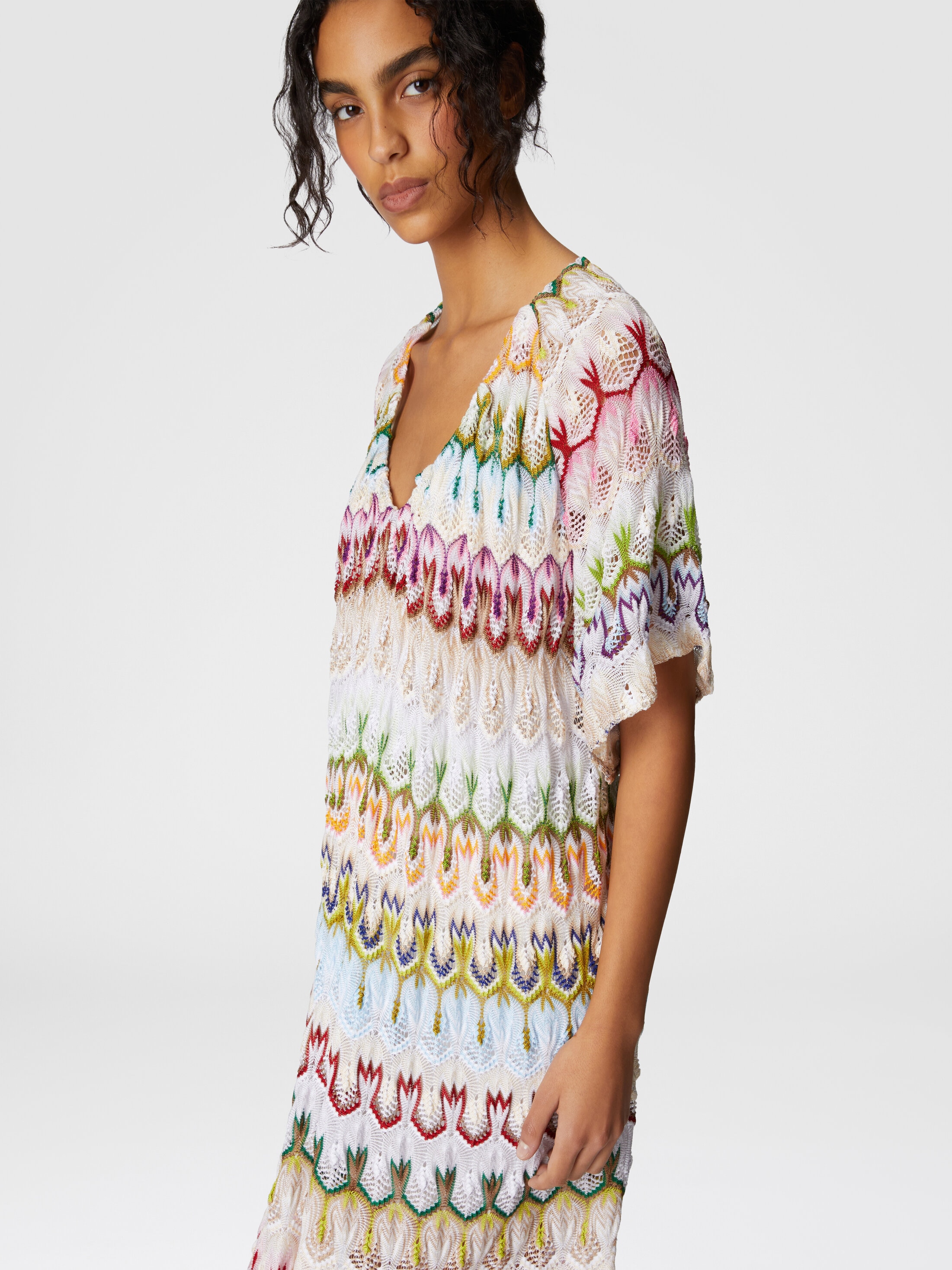 Short dress with V-neck in lace Multicoloured | Missoni