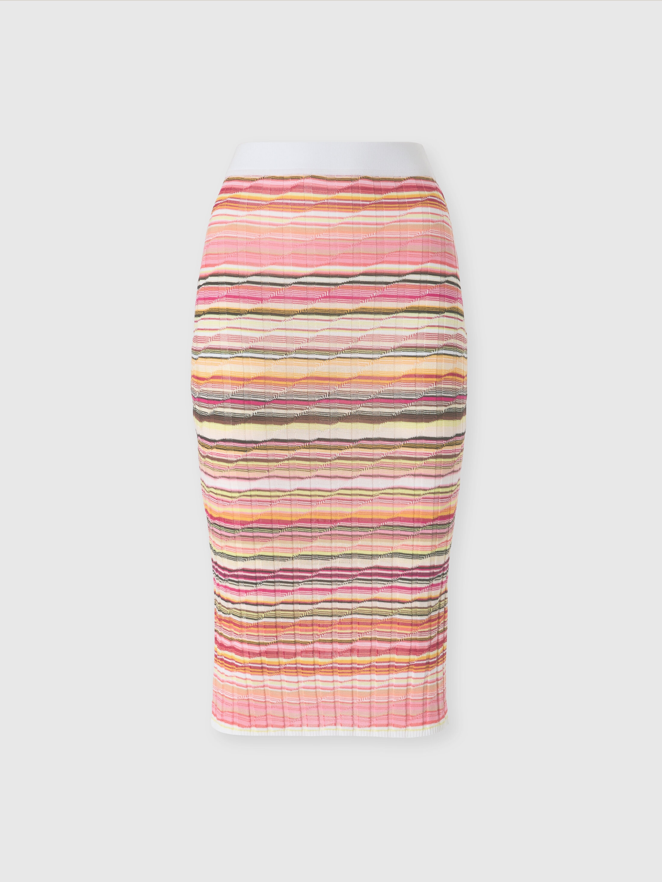 Missoni Striped Cotton And Viscose Ribbed Midi Skirt In Pink