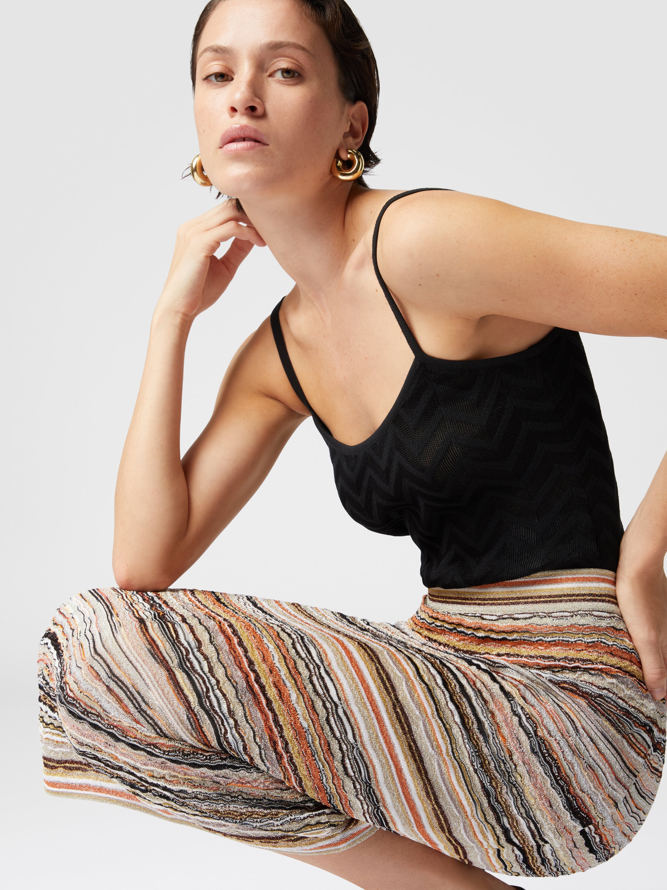 スカート MISSONI SS25 Wave pattern skirt (DS25SH09BK042C S01G4) Midi skirt in lamé embossed viscose with wave pattern