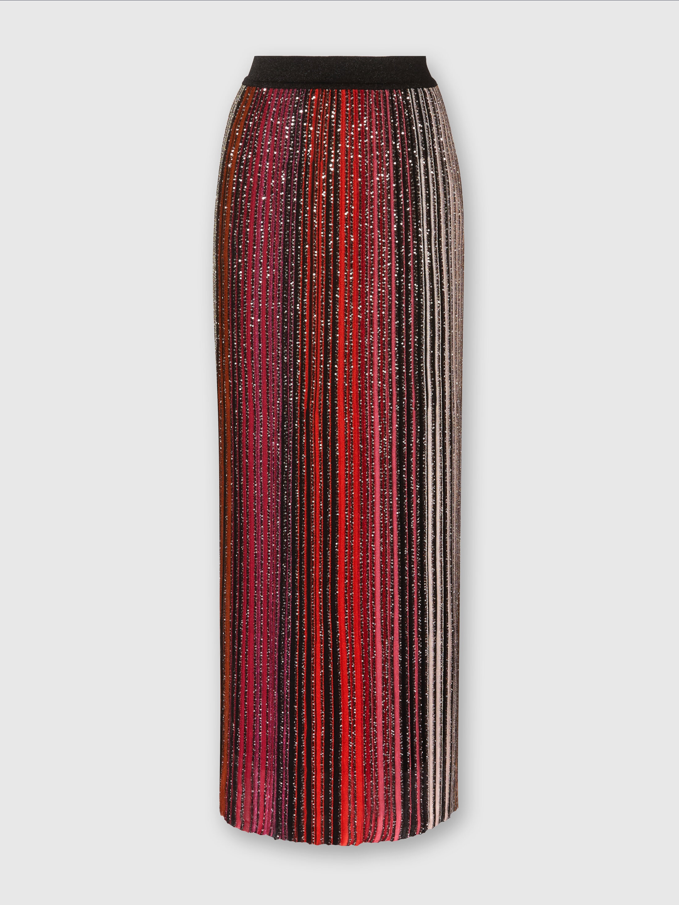 Missoni Striped Partial Long Skirt With Sequins In Black,red
