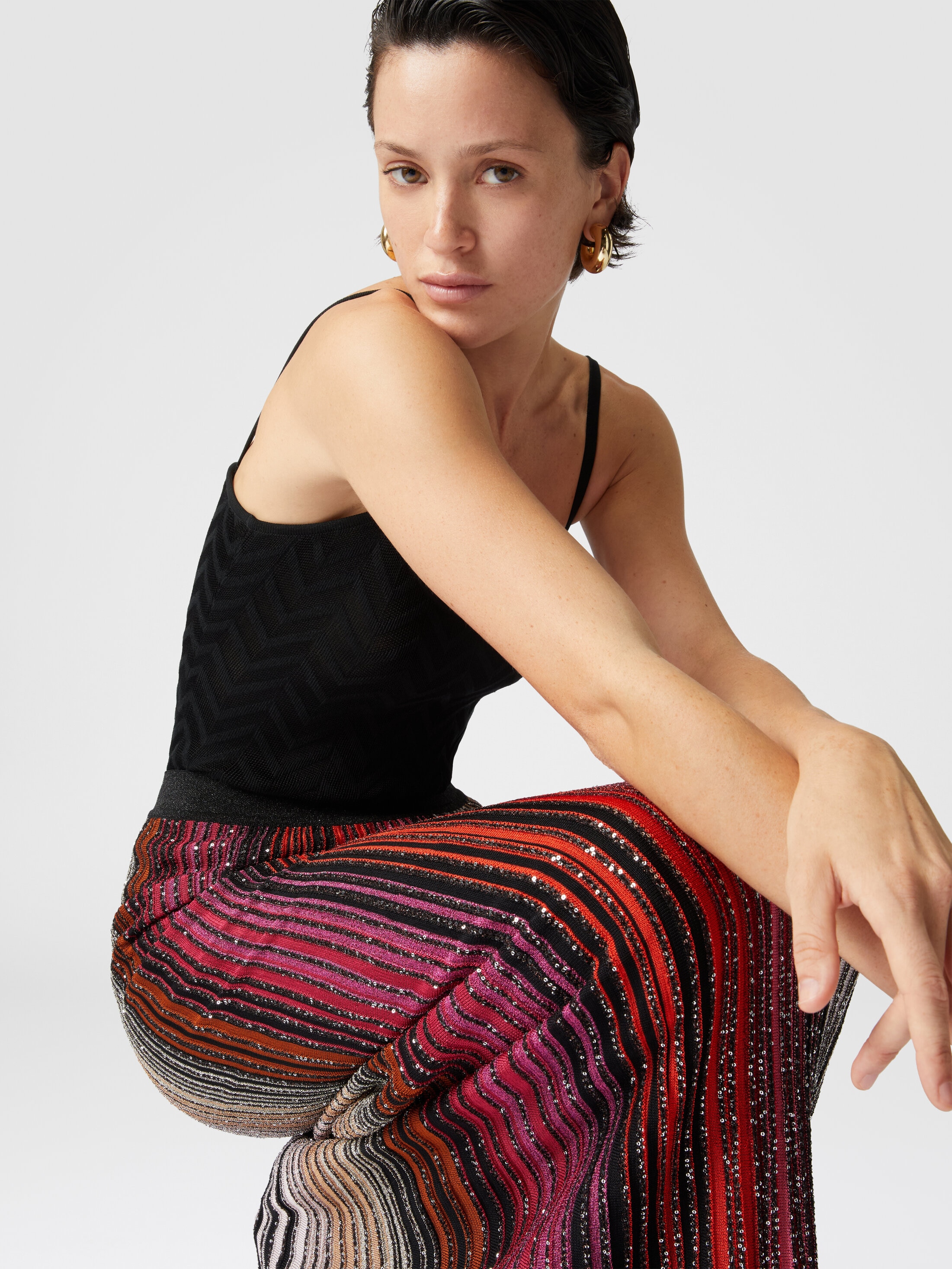 Striped partial long skirt with sequins Black & Red | Missoni