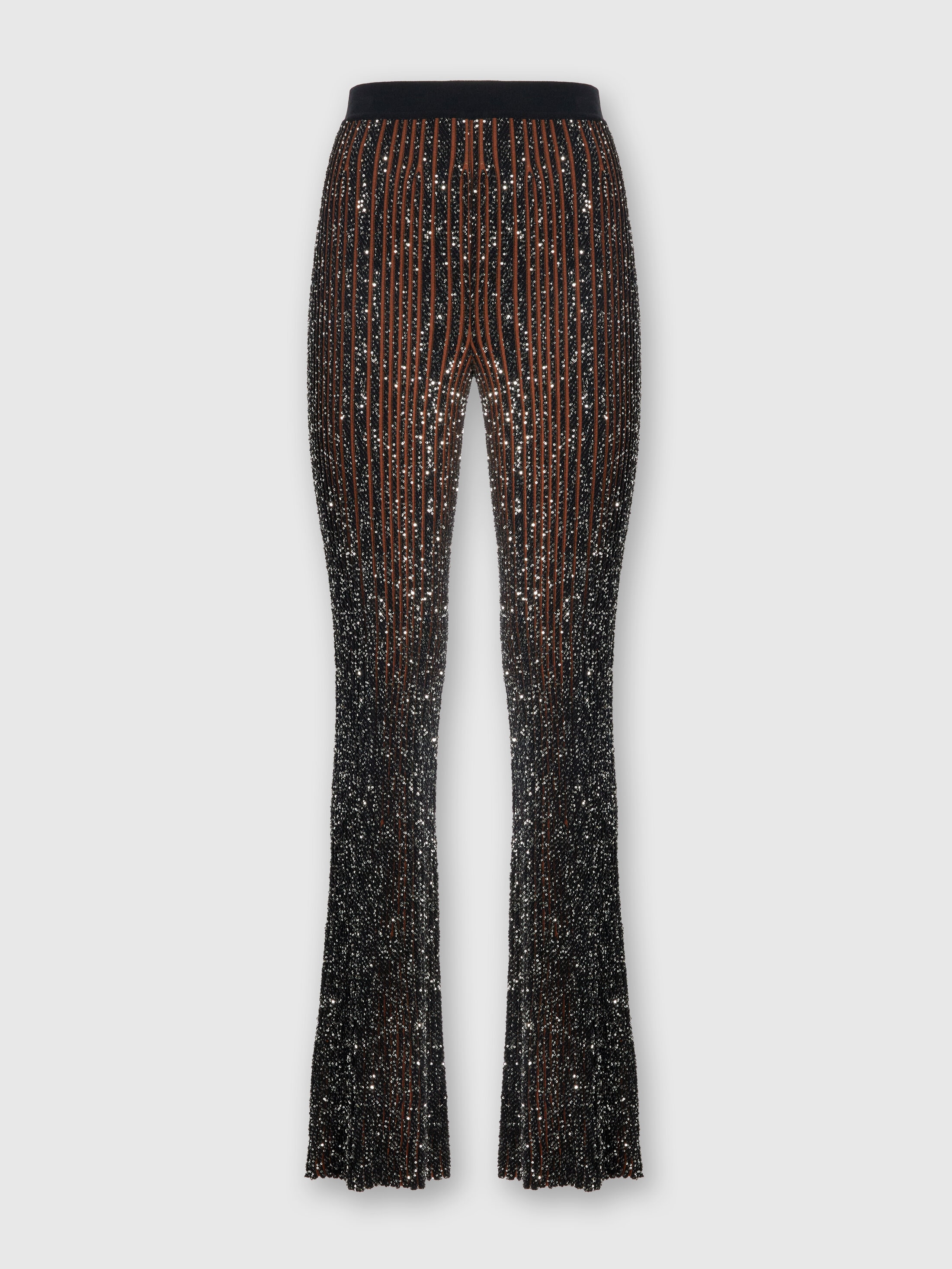 Missoni Ribbed Stretch Flared Trousers With Sequins In Black,brown