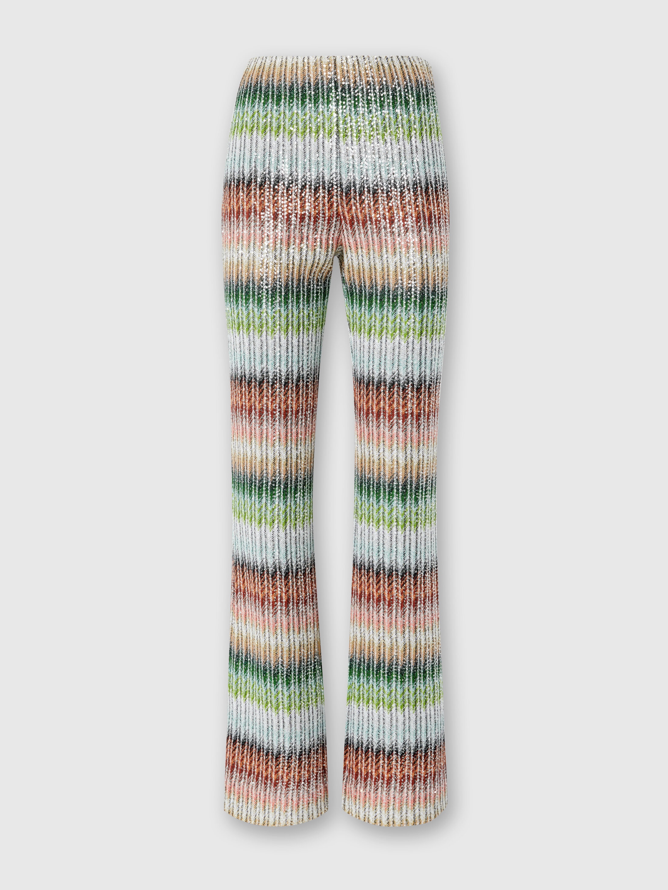 Missoni Flared Trousers In Gradient Zig Zag Knit With Sequins In Multicoloured