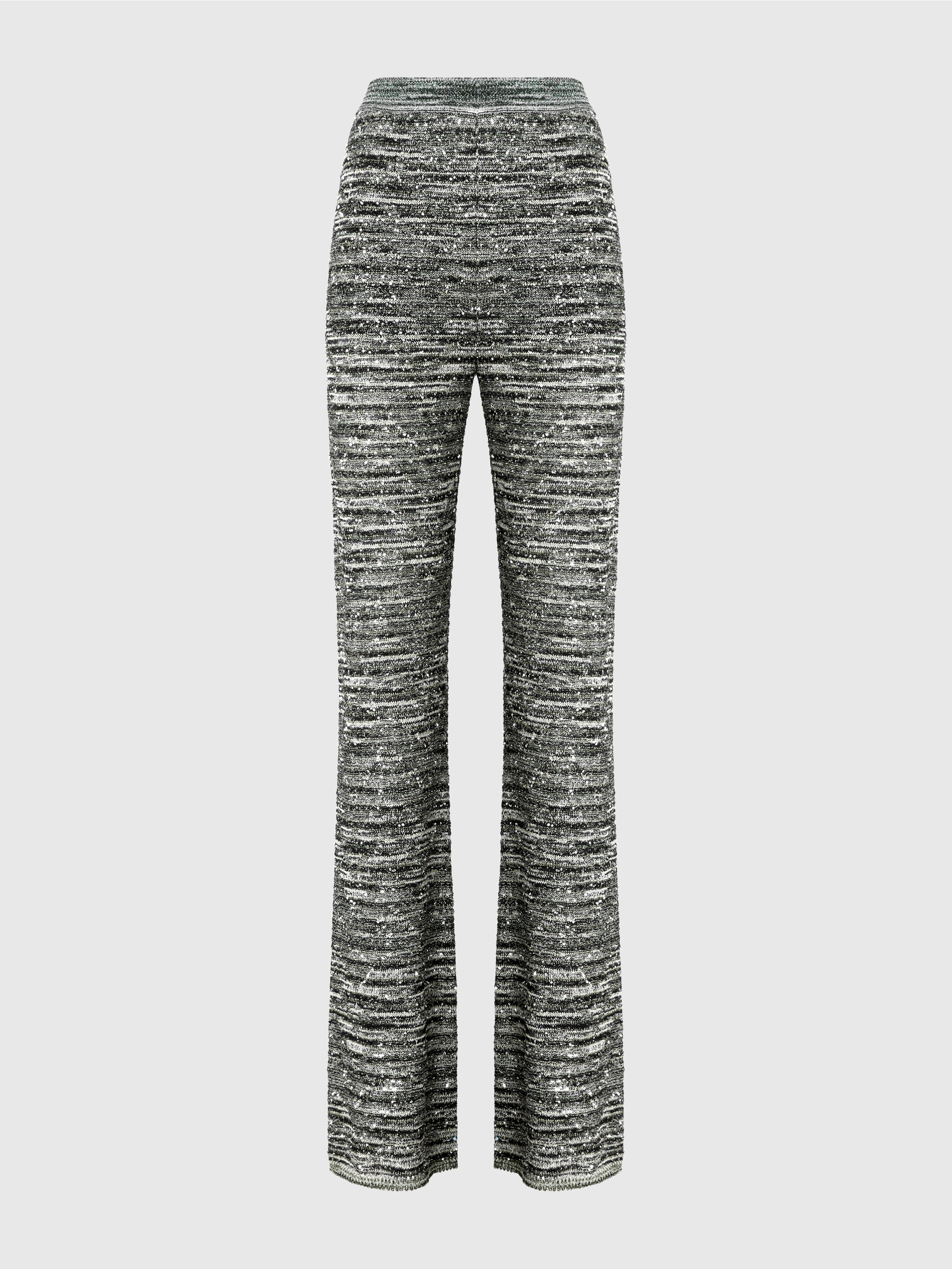 Missoni Flare Trousers In Slub Knit With Sequins In Green,black