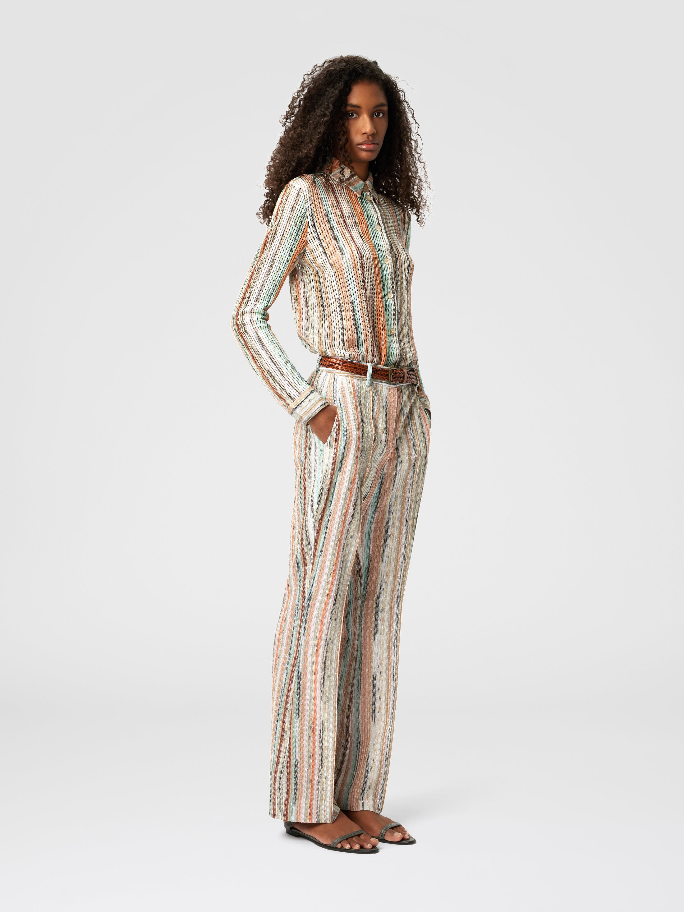 Striped lamé slub viscose knit shirt Multicoloured | Missoni