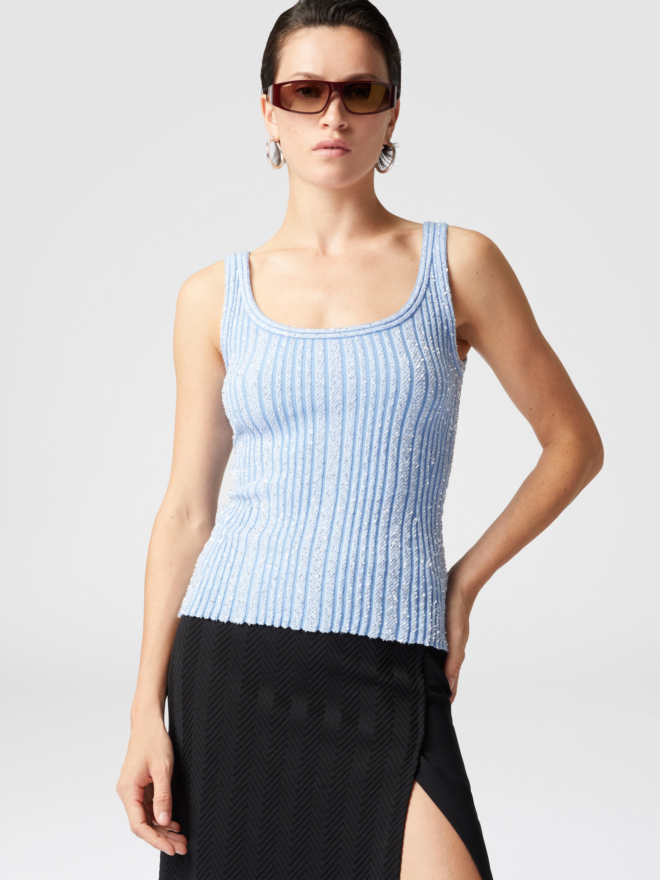 Ribbed tank top with sequins Light Blue | Missoni
